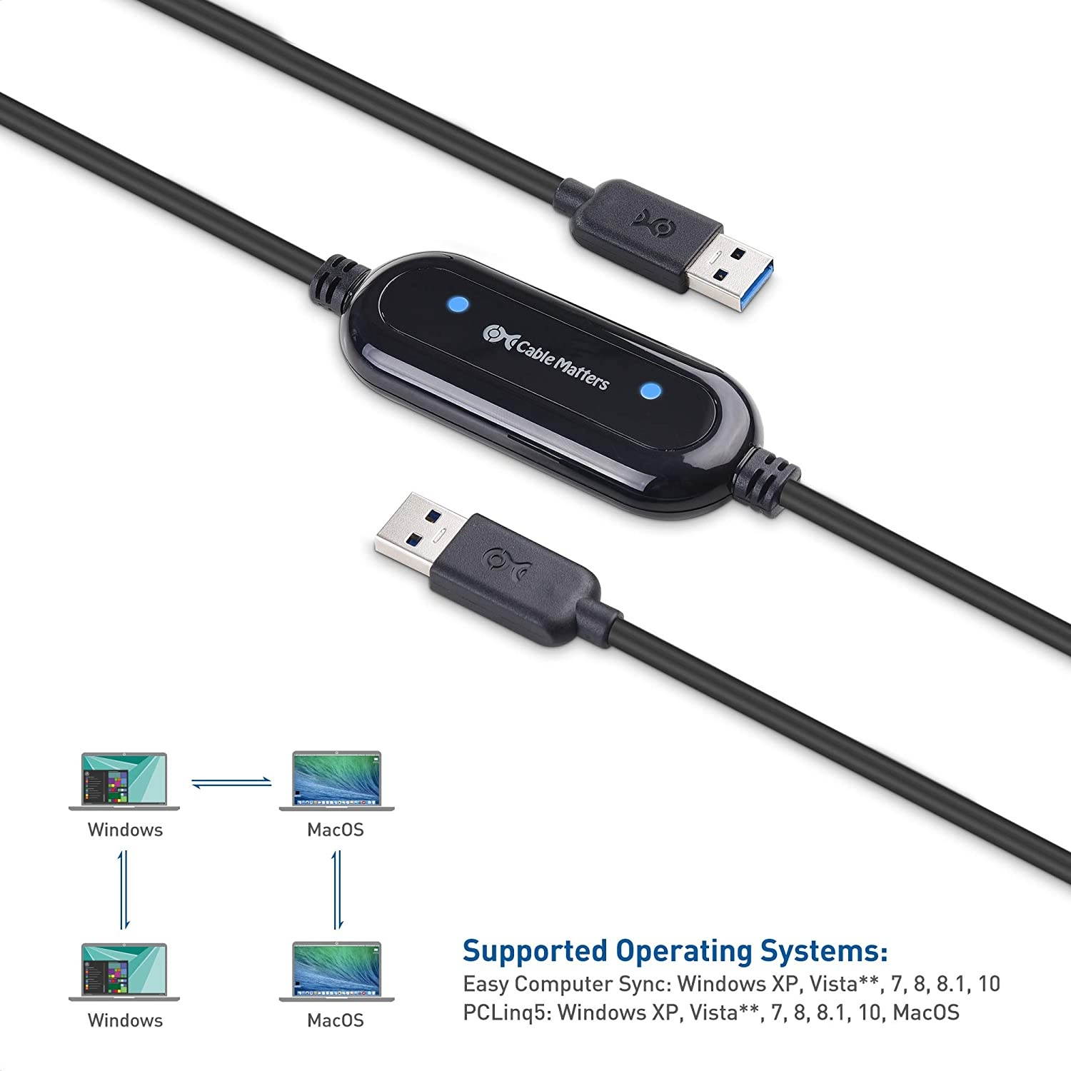 Cable Matters USB 3.0 Data Transfer Cable PC to PC for Windows and Mac Computer in 6.6 Feet