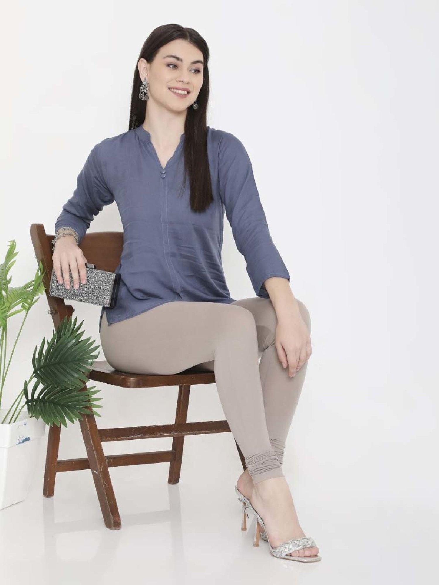 FEELINGS Grey Plain Churidar Leggings