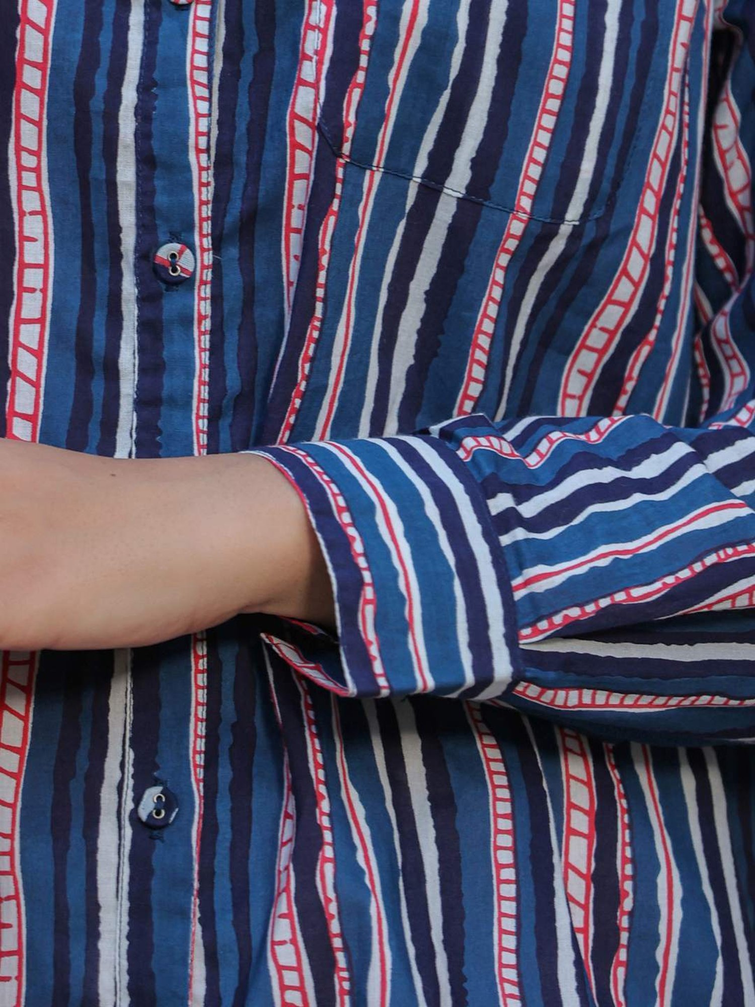 Rain and Rainbow Blue Cotton Striped Shirt
