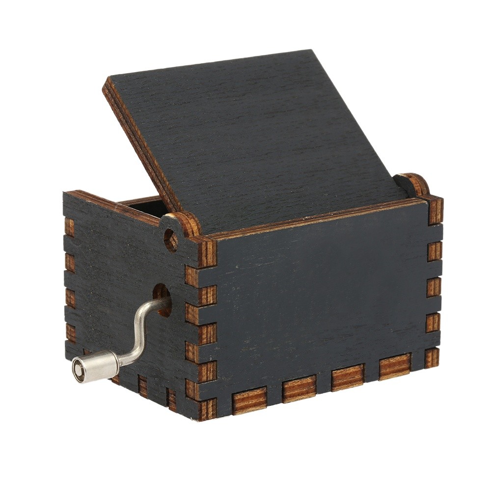 Vintage Wooden Theme Song Music Box Hand-operated Carved Engraving Music Case Creative Holiday Birthday Gifts for Kids Black