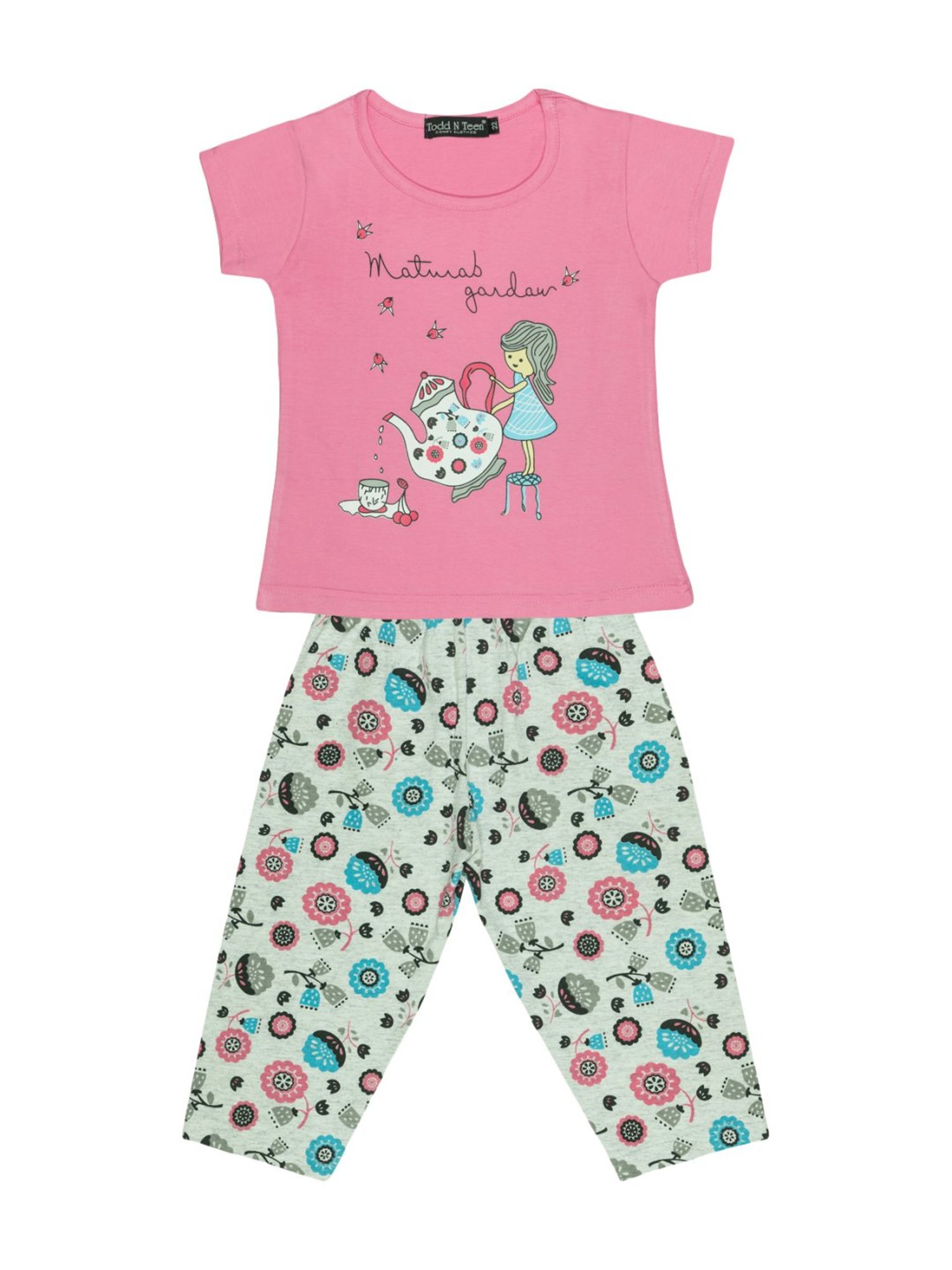 Todd N Teen Kids Pink Cotton Printed T-Shirt & Pants Set