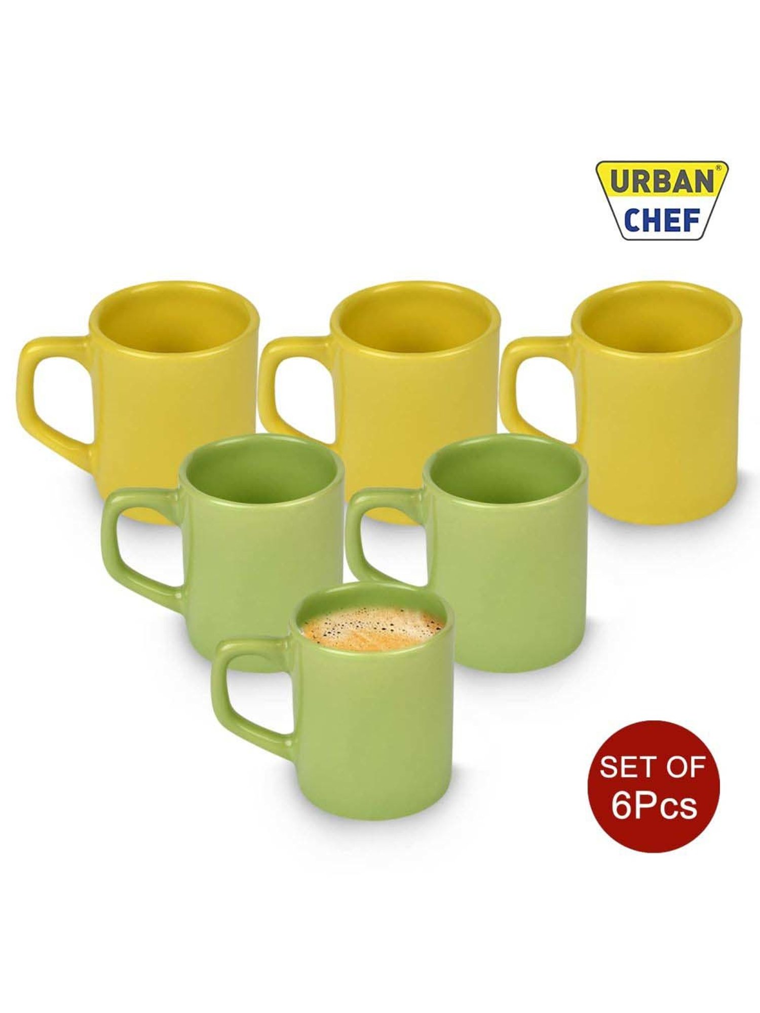Urban Chef Parrot Green & Yellow Ceramic Droite Handcrafted Microwave Safe Cup - Set of 6
