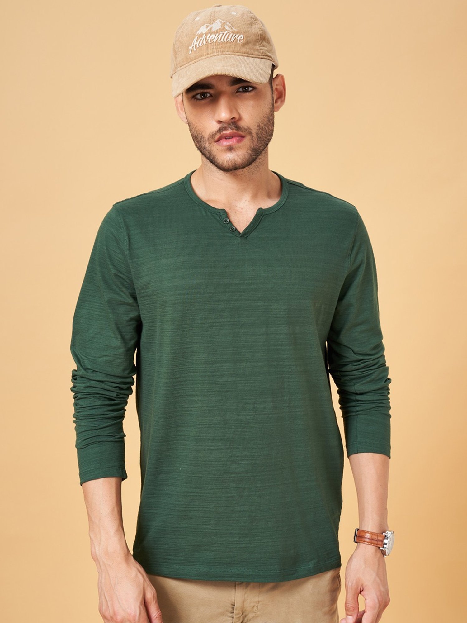 Urban Ranger by Pantaloons Dark Green Slim Fit T-Shirt