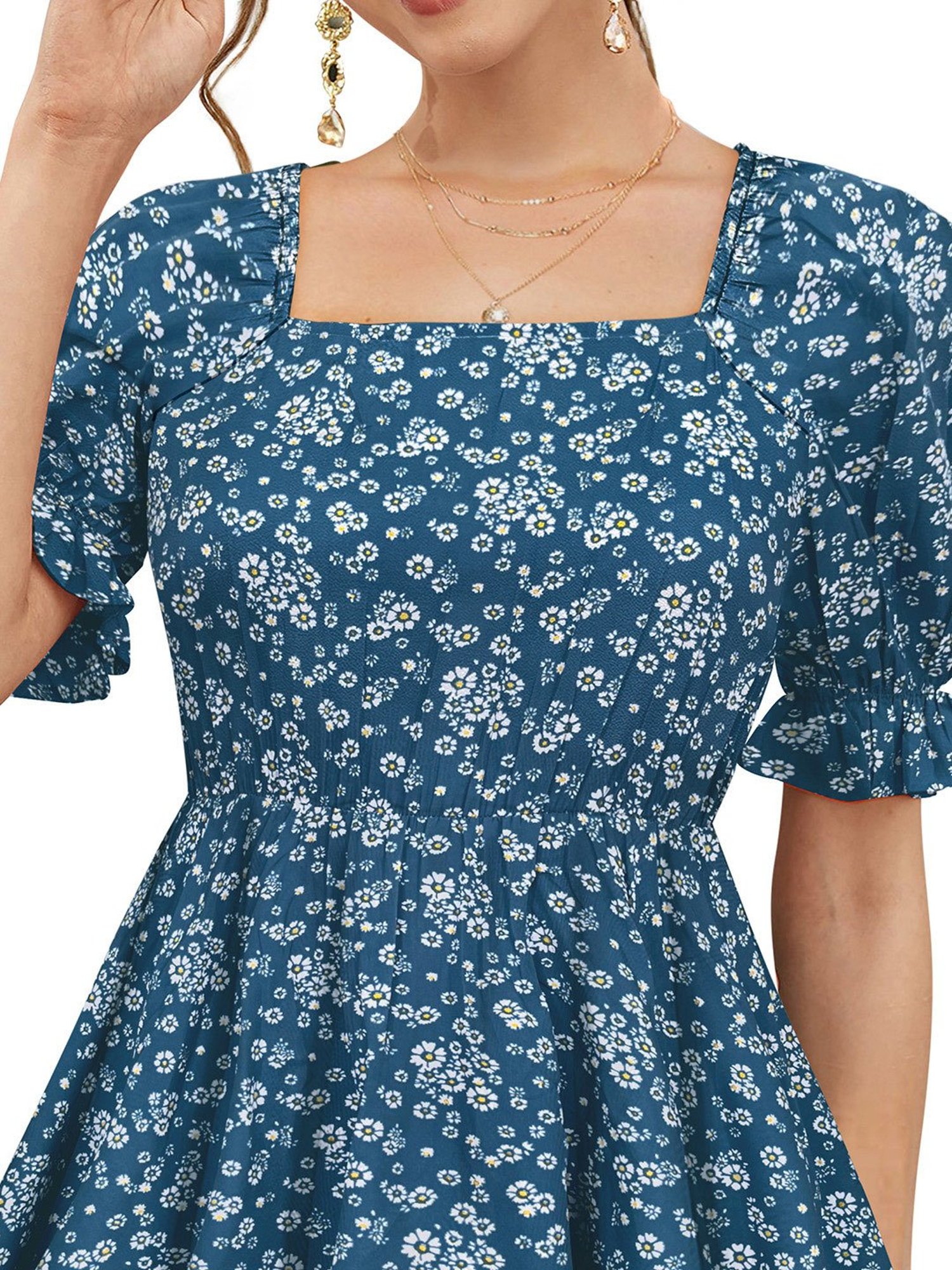 KERI PERRY Teal Floral Print Top