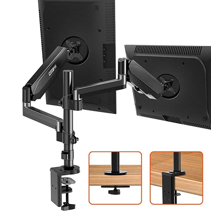 Monitor Mount Stand Gas Spring Arm Height Adjustable Monitor Desk Mount VESA Bracket for 17 to 32 Inch Computer Screen Holds up to 176lbs with Clamp Grommet Mounting Base VESA 75 100