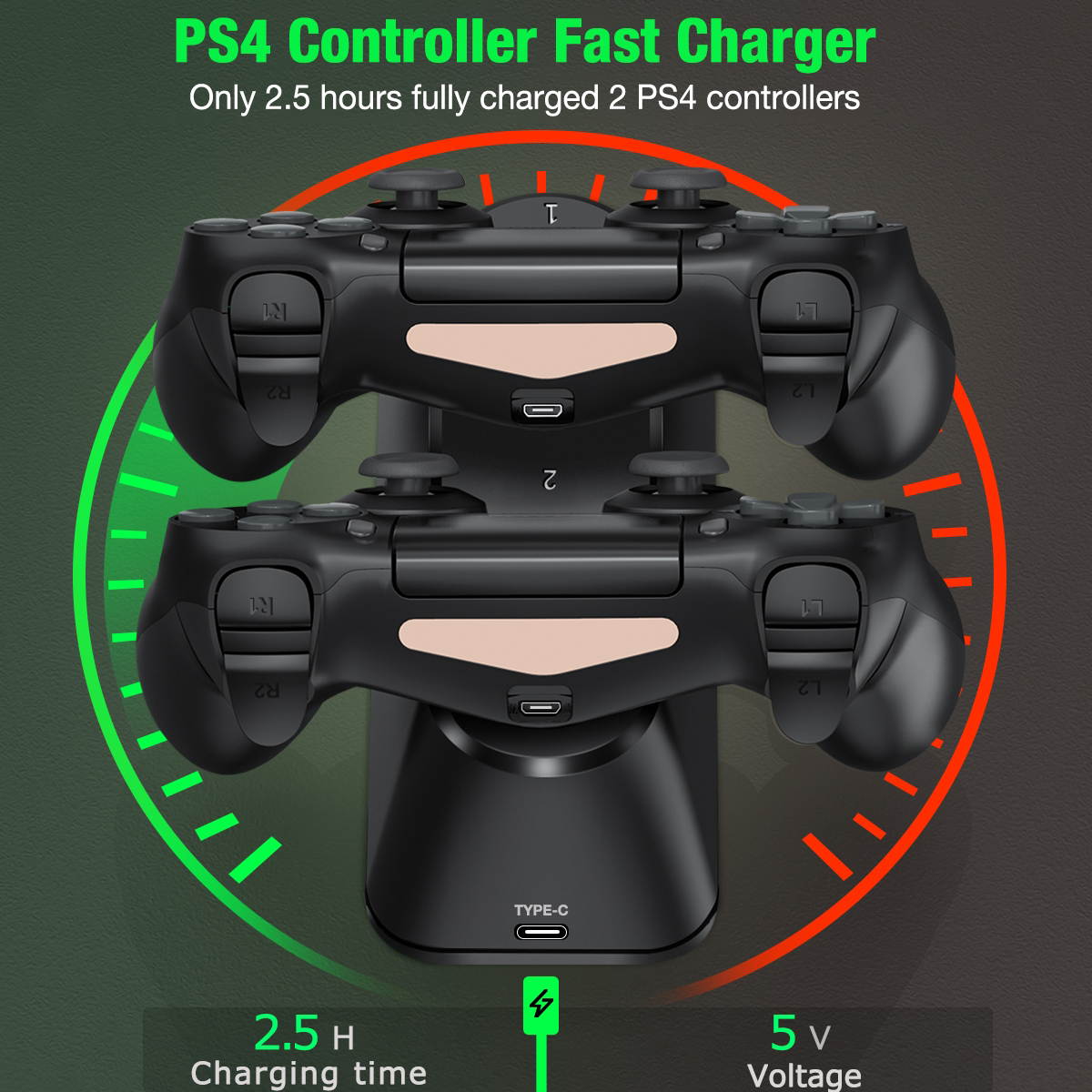 BEBONCOOL ps4 controller charger station,PS4 Wireless Charger Dual USB Fast Charging for Sony Playstation 4/PS4/ Pro /PS4 Slim Controller
