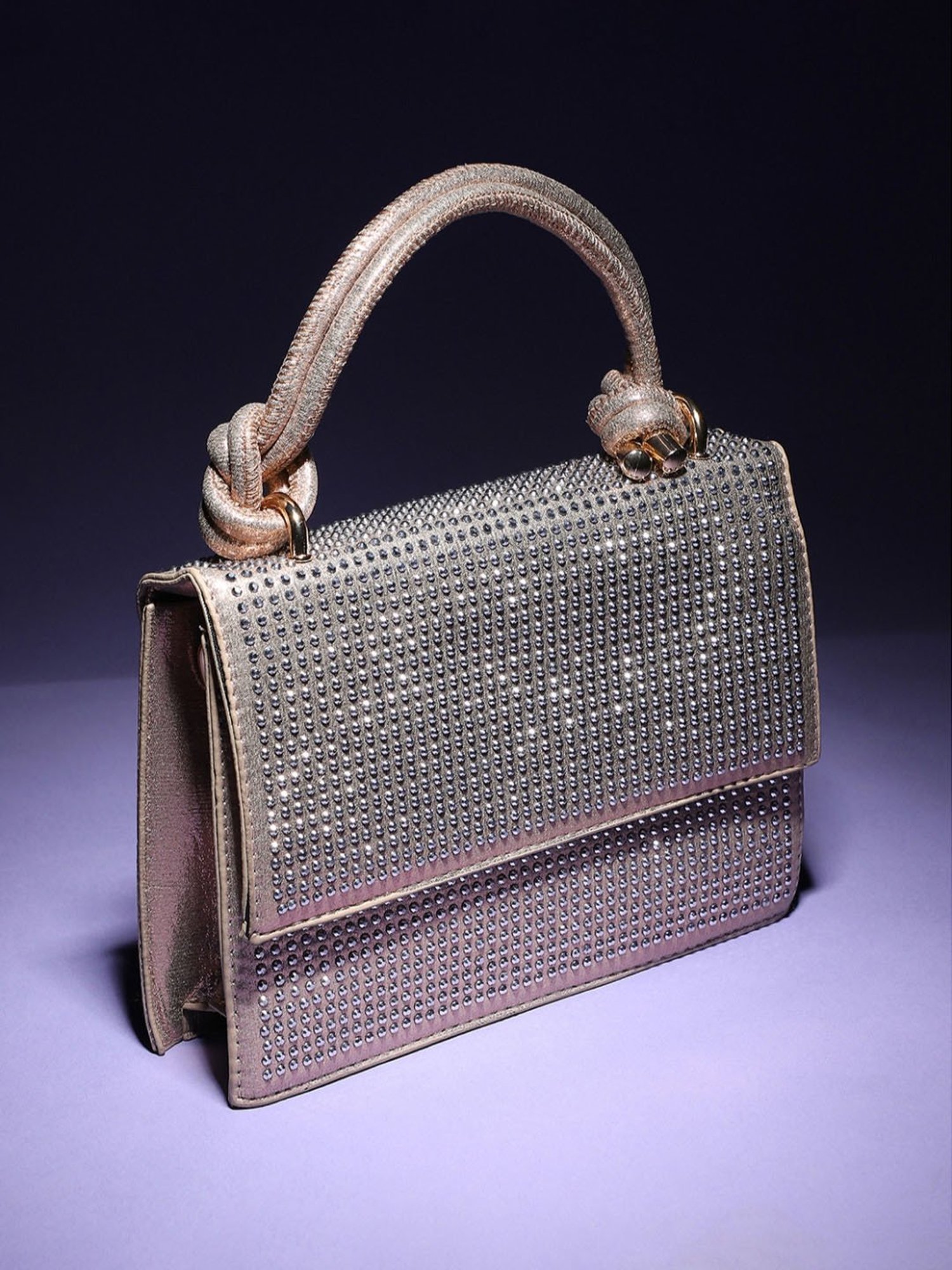 HauteSauce Beige Studded Medium Leather Handheld Handbag