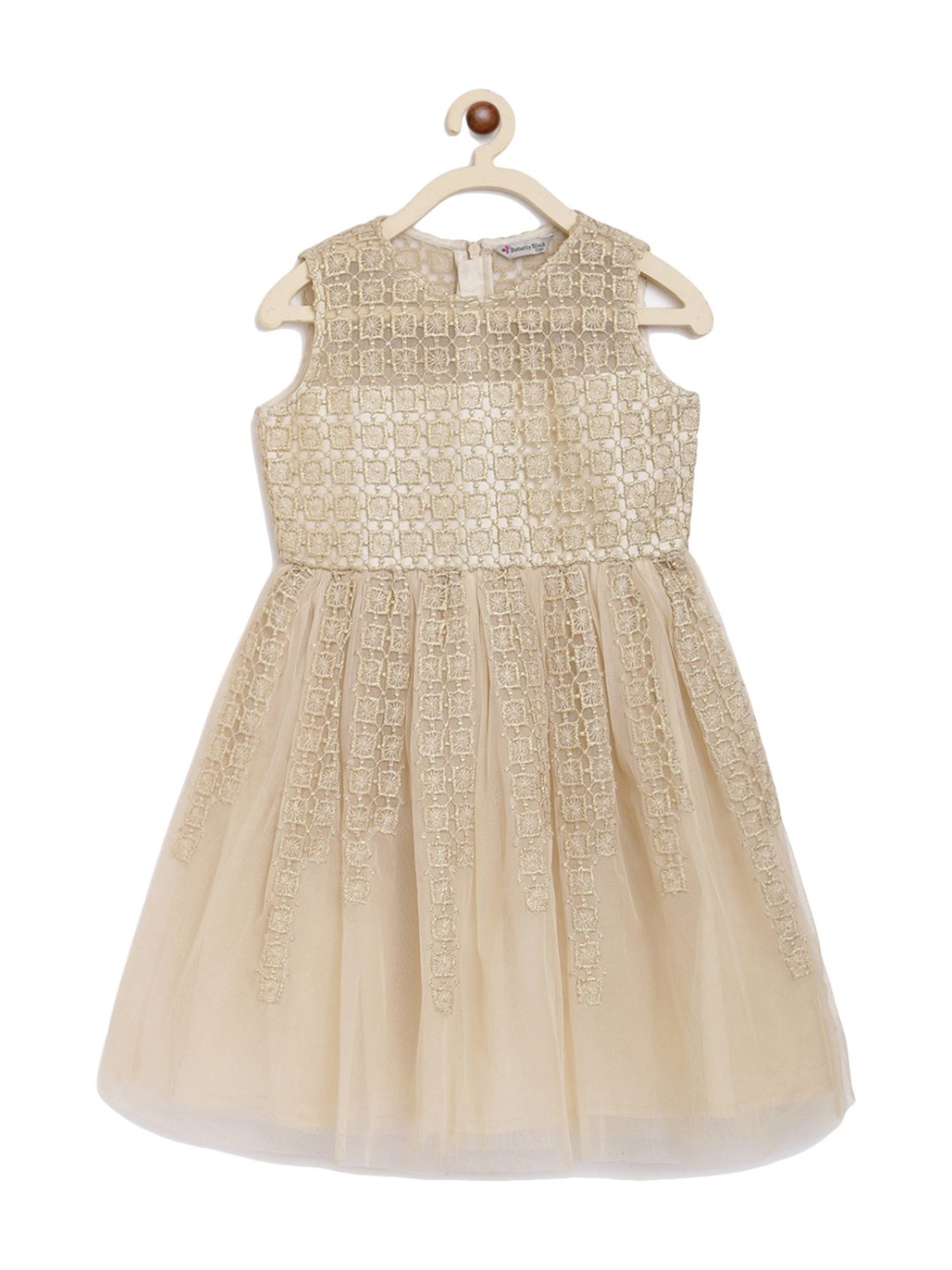Butterfly Blush Kids Golden Embroidered Dress