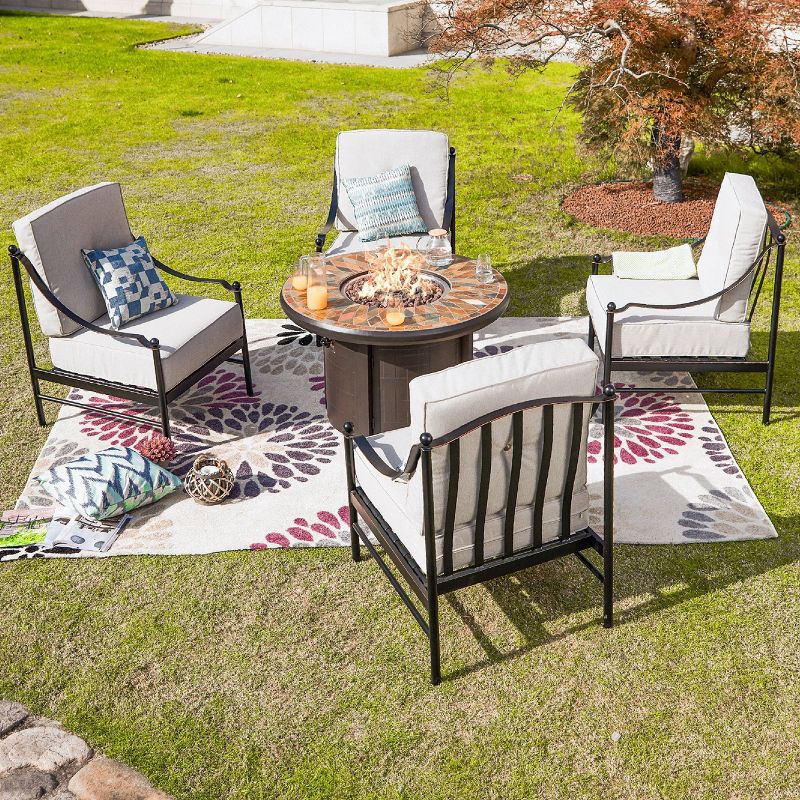 4pc with Fire Pit Steel Patio Seating Sets Cream - Lokatse