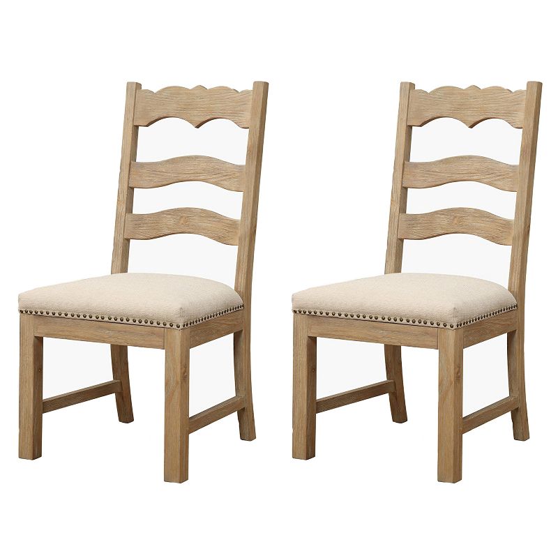 Wallace & Bay Barcelona Armless Modern Rustic Wood Dining Room Chair with Upholstered Seat, Rustic Pine, 2 Pack
