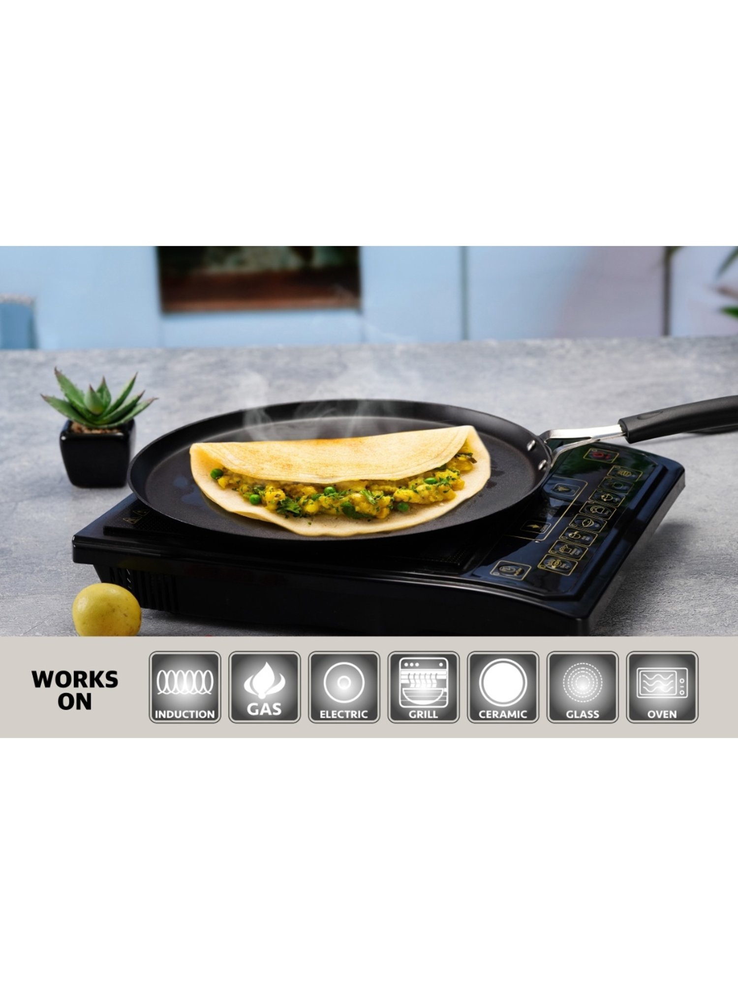 Sumeet  Pre Seasoned Carbon Steel (Iron) Flat Tawa for Dosa 29.5cm, Gas & Induction-Friendly, Black