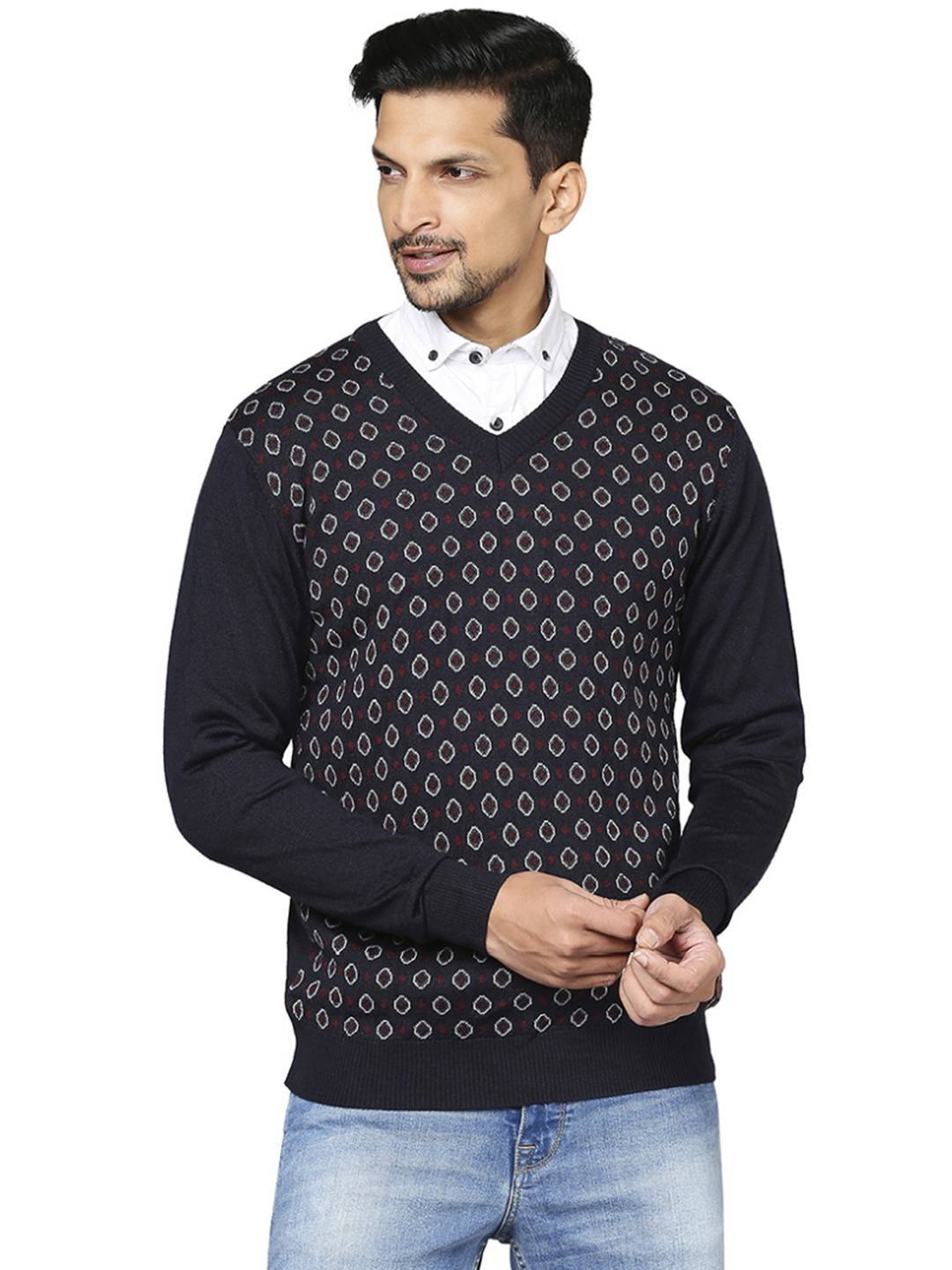 Raymond Blue  Regular Fit Printed Sweaters
