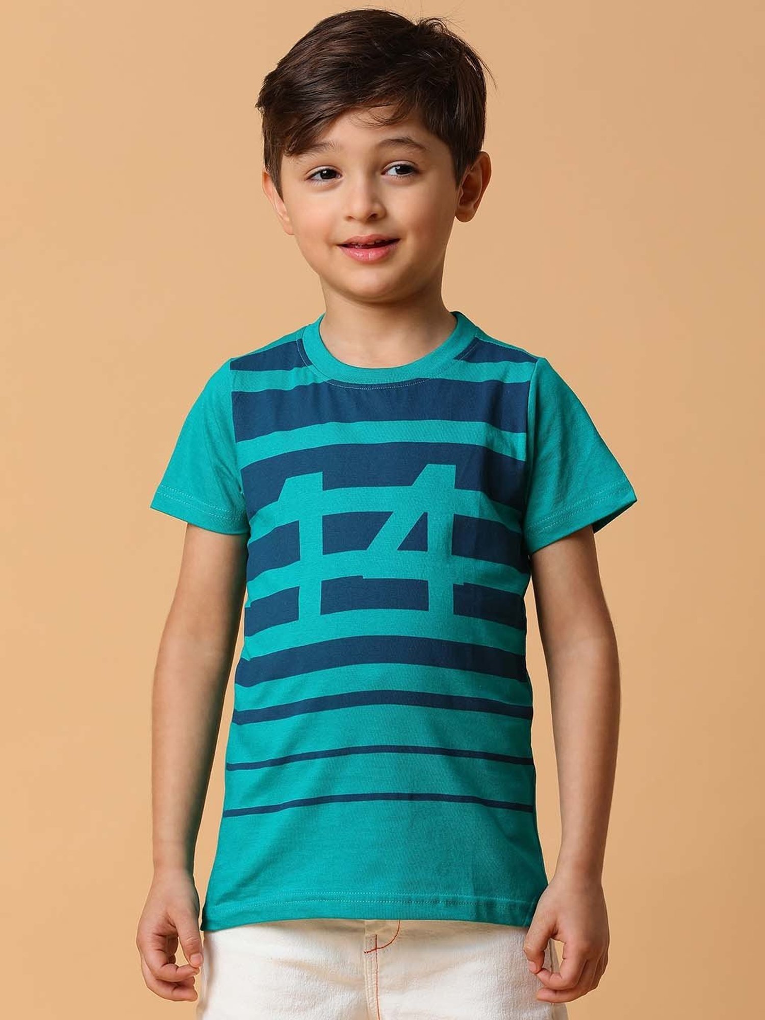 Tales & Stories Kids Teal Blue Cotton Striped T-Shirt