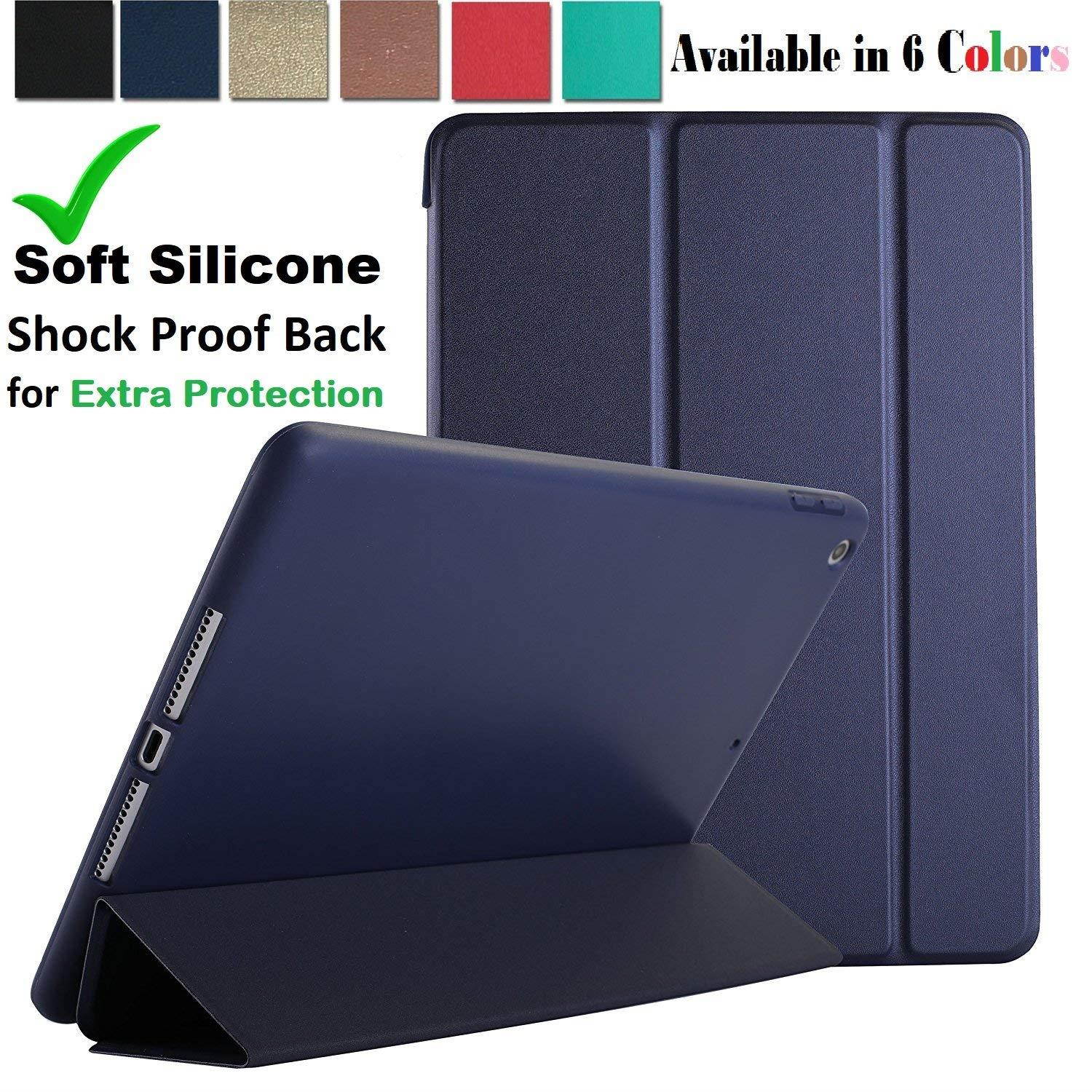 iPad Air 1 - 9.7 Inch 2013 Case Soft Silicone Back (?For Extra Shock Protection) TriFold Ultra Slim Smart Cover Auto Sleep / Wake, Multi-Angle Stand [iPad Air 1st Gen 9.7&rdquo; ]?Soft Back- Navy Blue