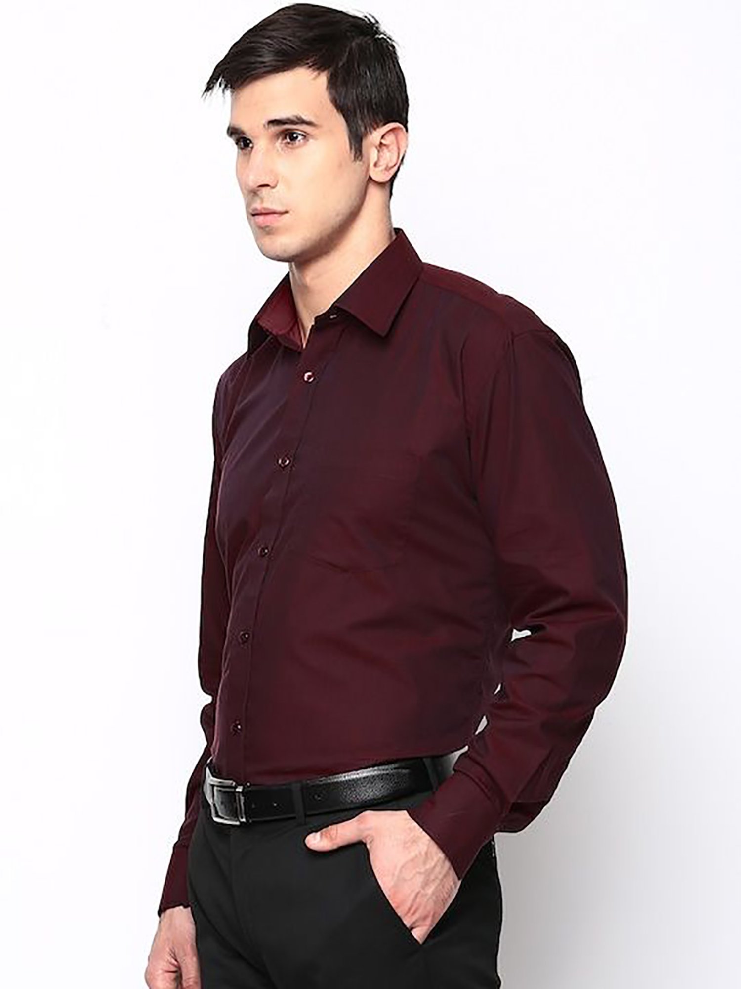 Hancock Maroon Regular Fit Solid Shirts