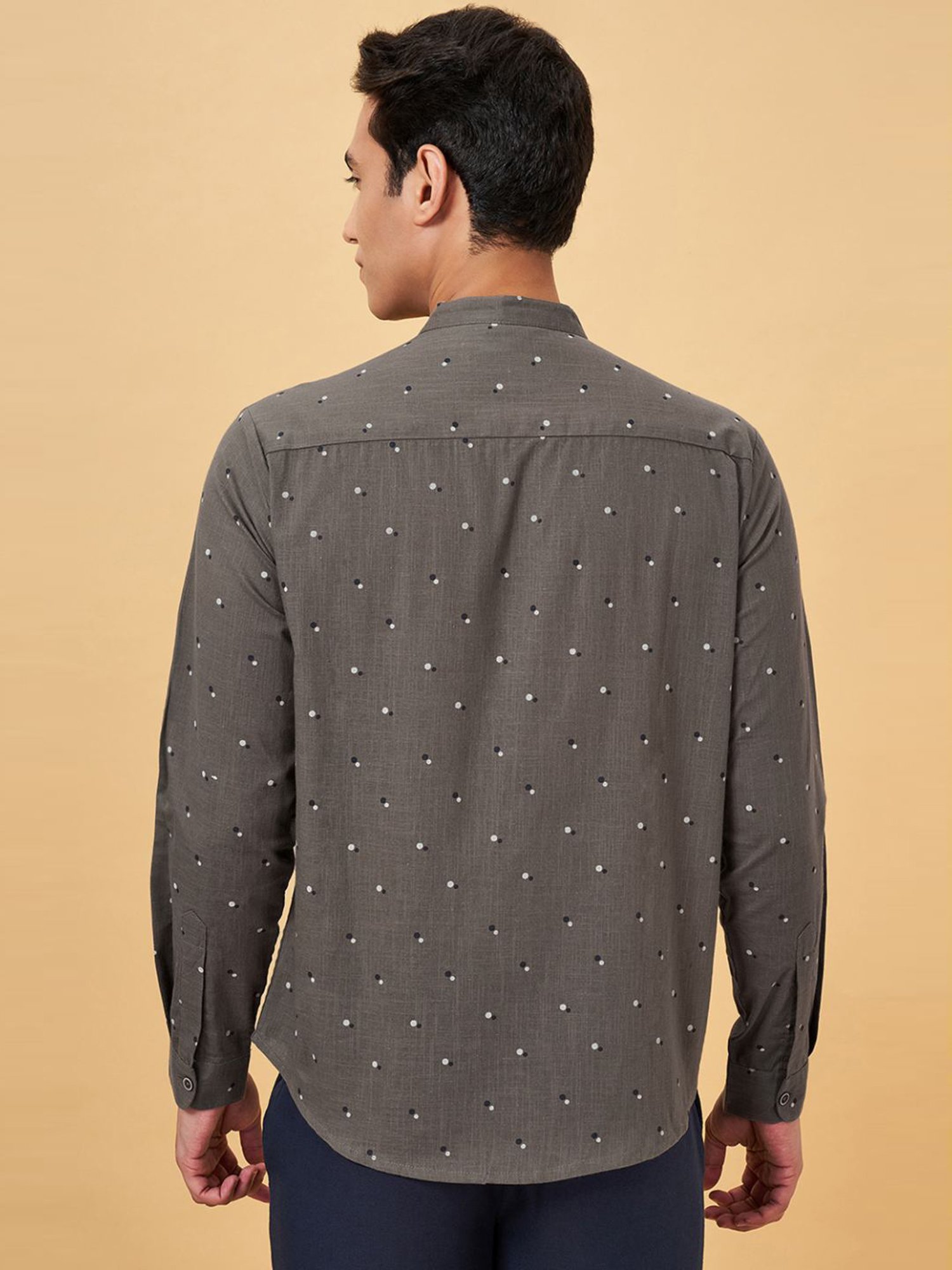 Indus Route By Pantaloons Steel Gray Regular Fit Printed Shirt