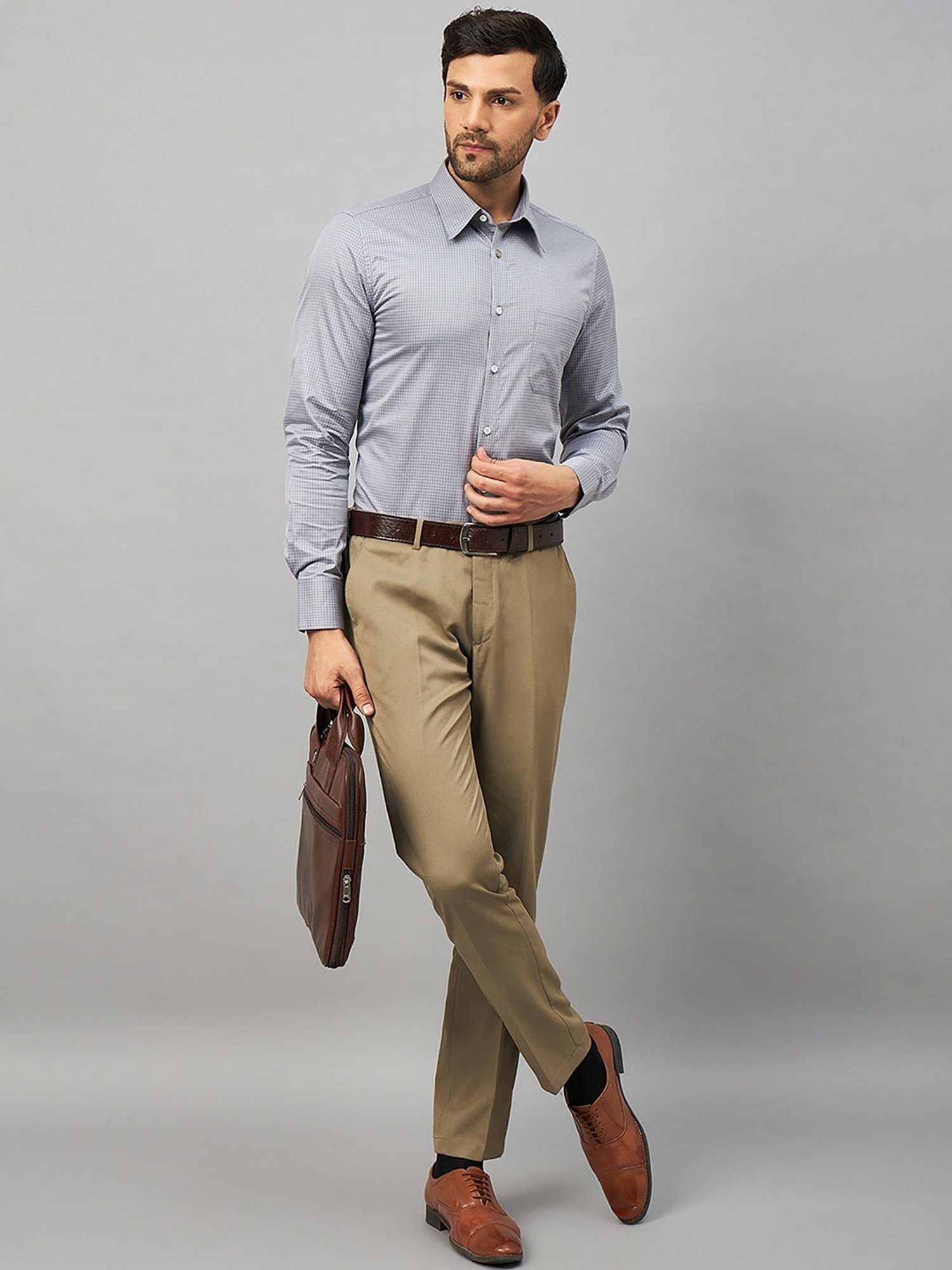 Louis Stitch Grey Cotton Regular Fit Checks Shirt