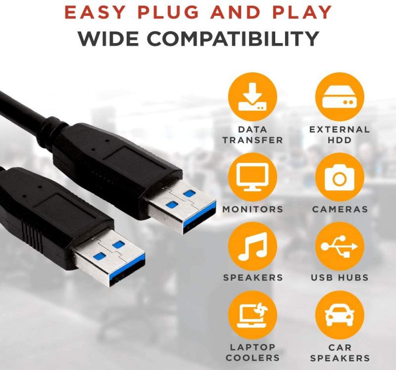 Buyer's Point SuperSpeed USB 3.0 Type A/Type A Cable Cord for Data Transfer Hard Drive Enclosures, Printers, Modems, Cameras (6ft)Pack of 25 Black