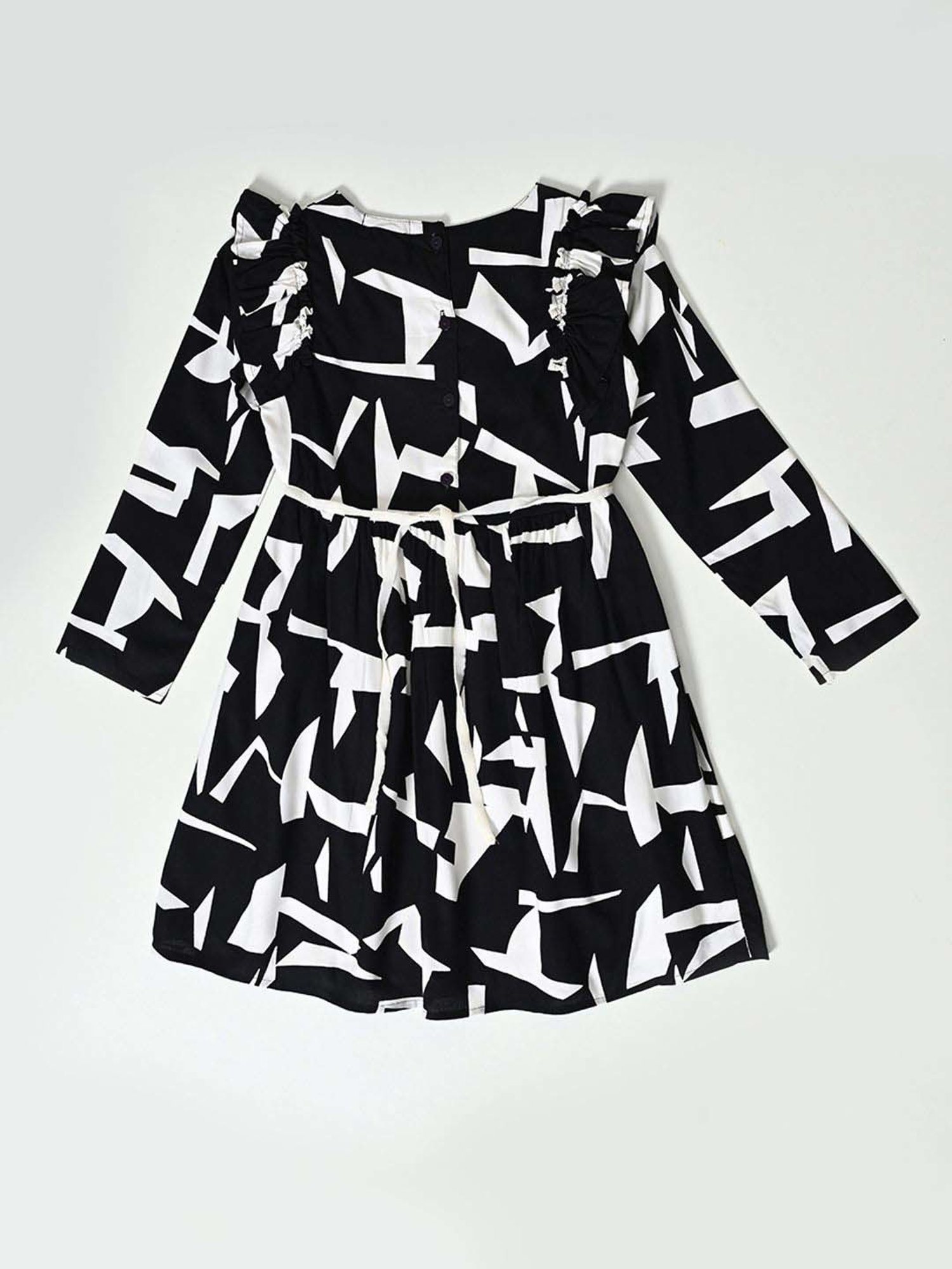 Bella Moda Kids Black Cotton Printed Full Sleeves Dress