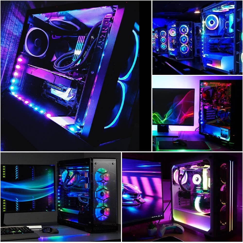 PC Addressable RGB LED Strip Lights Kit - Magnetic Rainbow PC Case Lighting 2PCS 42LEDs ARGB Strip for 5V 3pin RGB Header Motherboard Asus Aura Asrock RGB Led Gigabyte RGB Fusion MSI Mystic Light