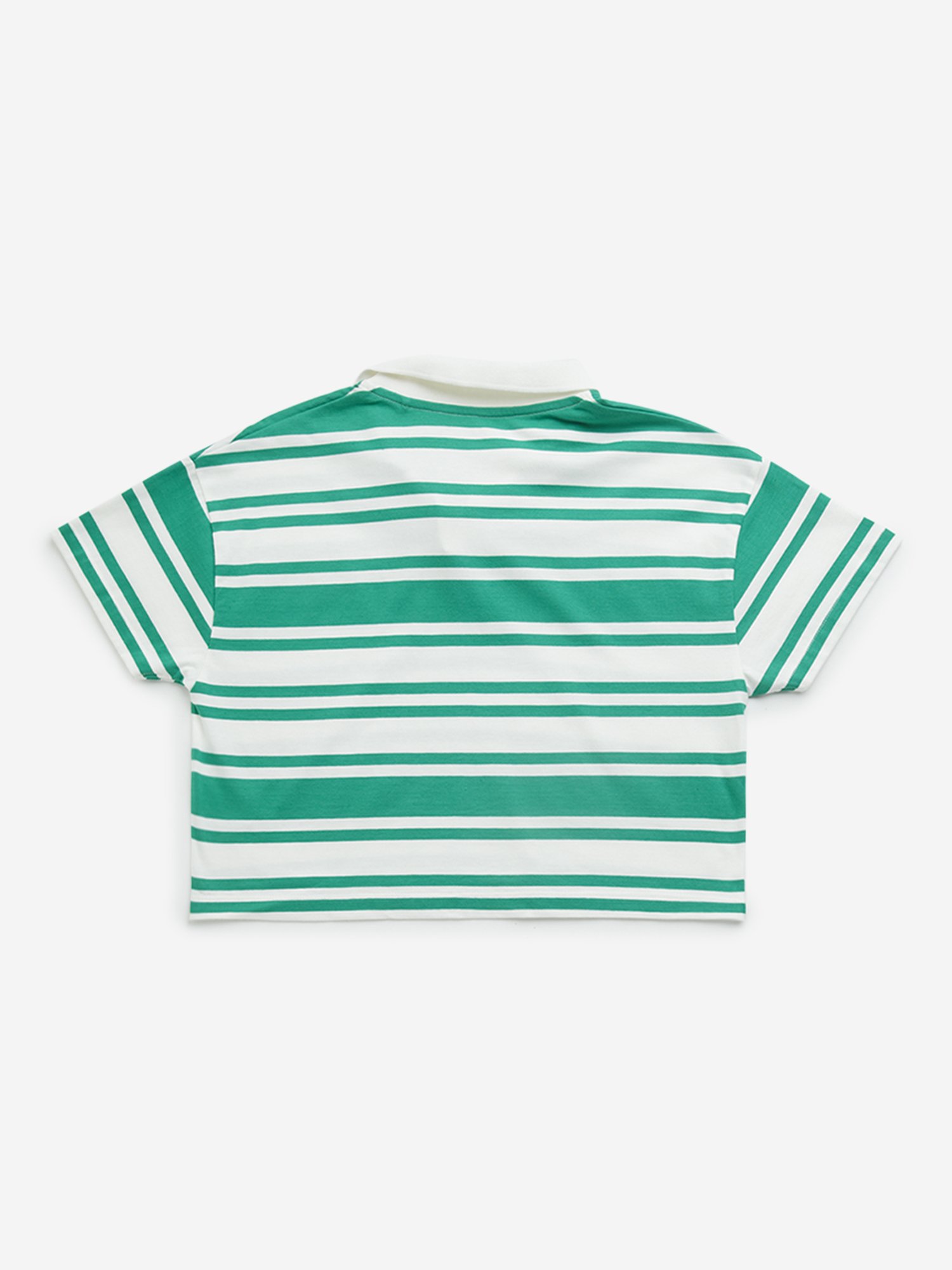 Y&F Kids by Westside Green Striped Cotton Crop T-Shirt