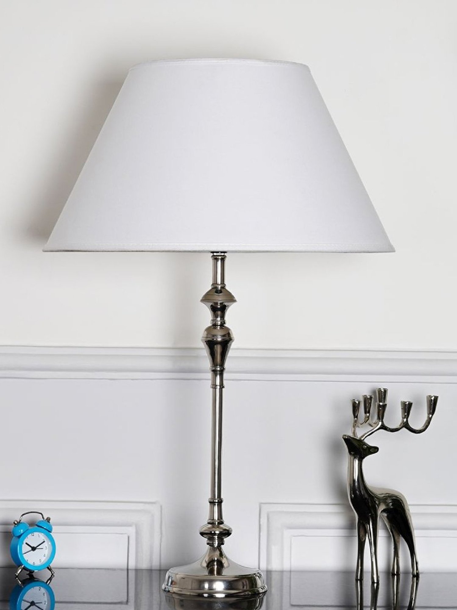 Kapoor Lamp Shades Chrome Metal Evelyn Chrome Cotton Shade Table Lamp