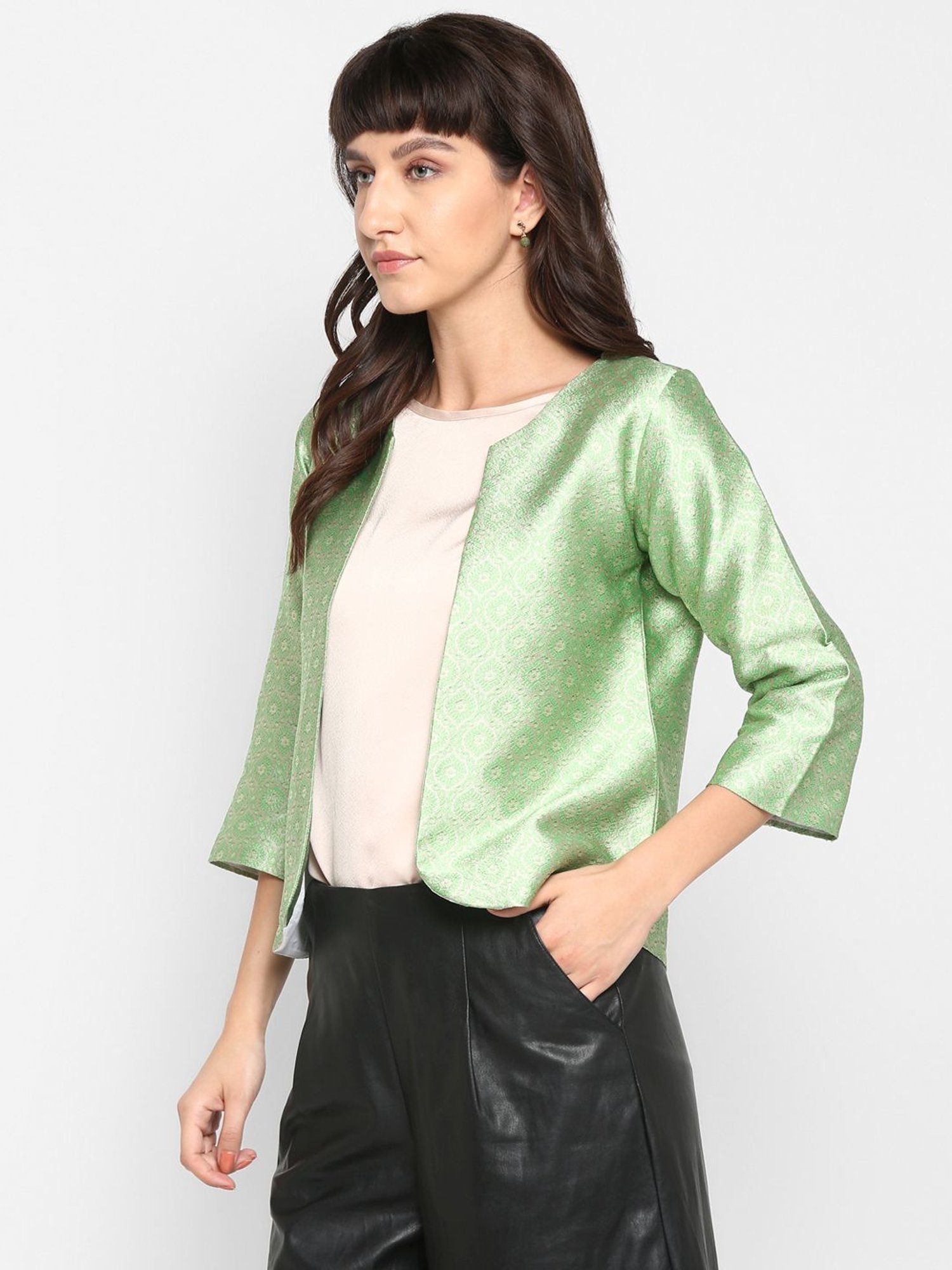Hangup Green Jacquard Pattern Shrug