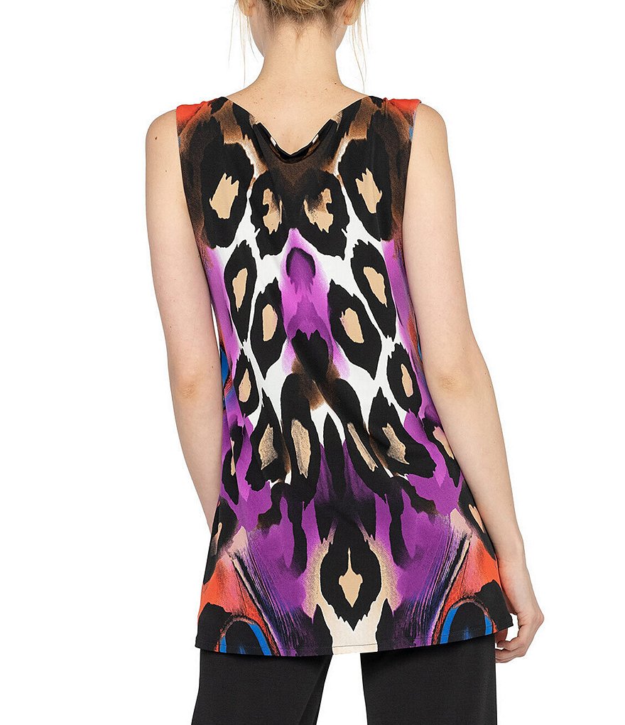 Eva Varro Animal Print Knit Jersey Big Grommet Detail Boat Neck Sleeveless Tunic