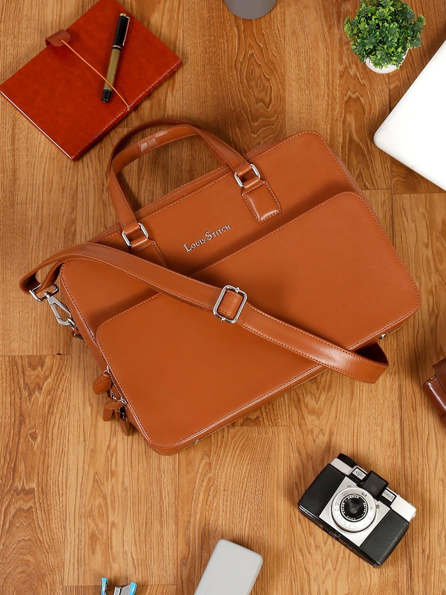 Louis Stitch Tan Leather Medium Multifunctional Executive Laptop Bag