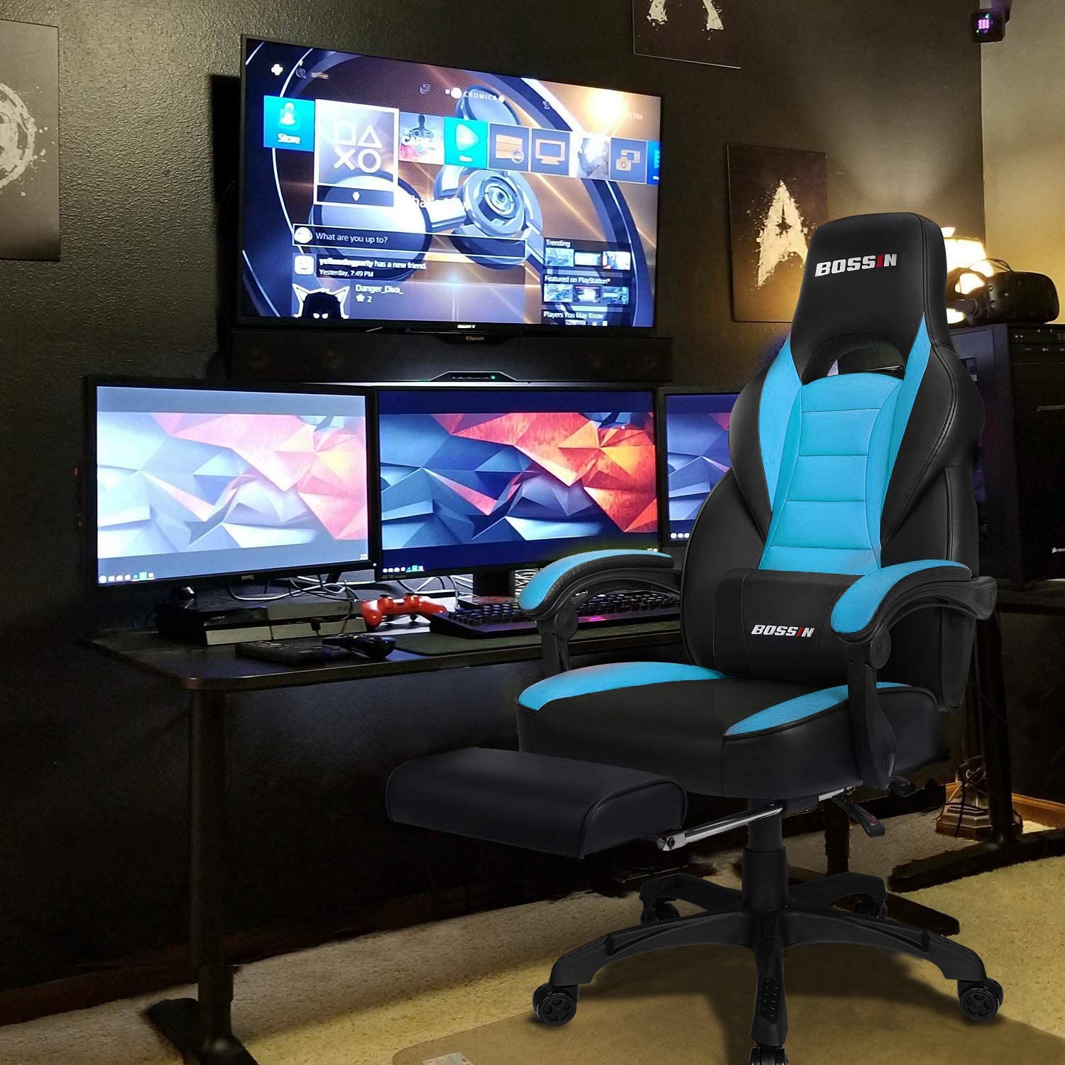 Gaming Chair, Racing Style Computer Desk Chair Padded Armrests Ergonomic Lumbar Support Adjustable Height