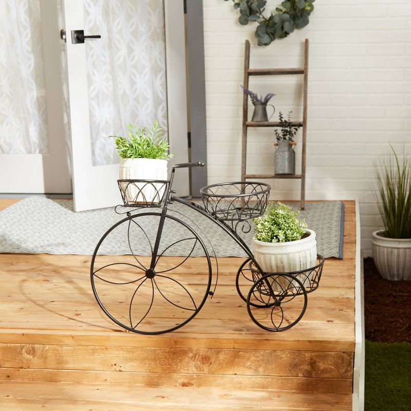 13.1" Indoor/Outdoor Iron Tricycle 3-Tier Plant Stand Black - Zings & Thingz