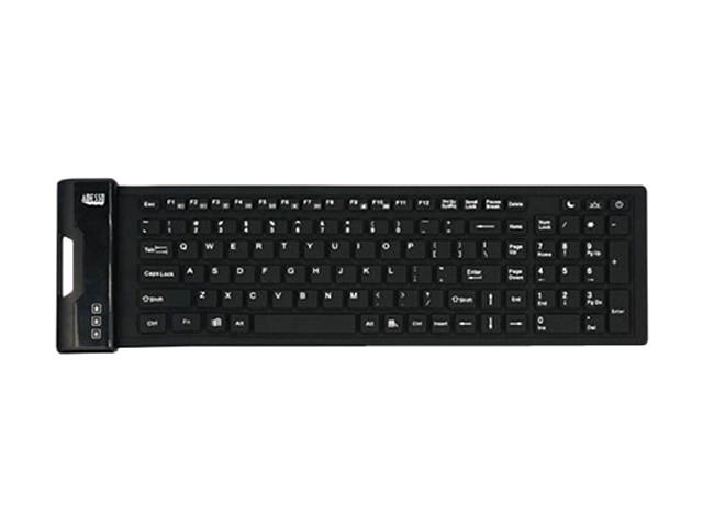 Adesso AKB-222UB USB Antimicrobial Foldable water proof 108-key compact size keyboard, 0.43" x 15.00" x 4.82" (Black)