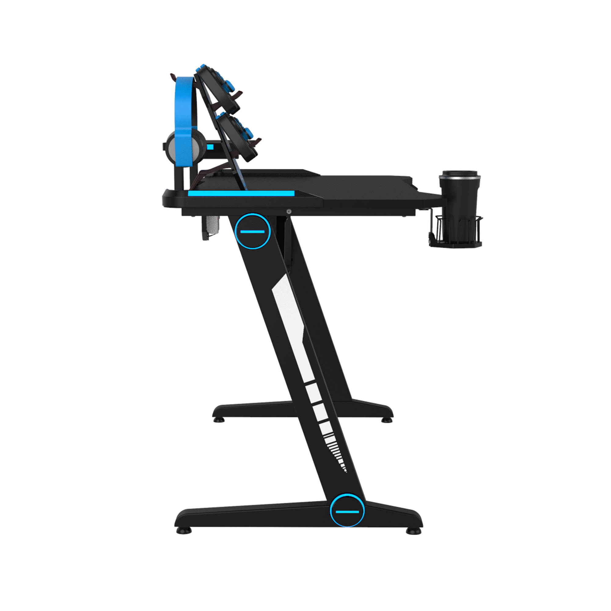 UHOMEPRO Gaming Desk, Premium Home Office PC Computer Table for Gamer Pro, Black Gaming Desks Workstation with RGB LED Lights,  Monitor Riser, Cup Holder, Headphone Hook, Cable Management Holes, Black