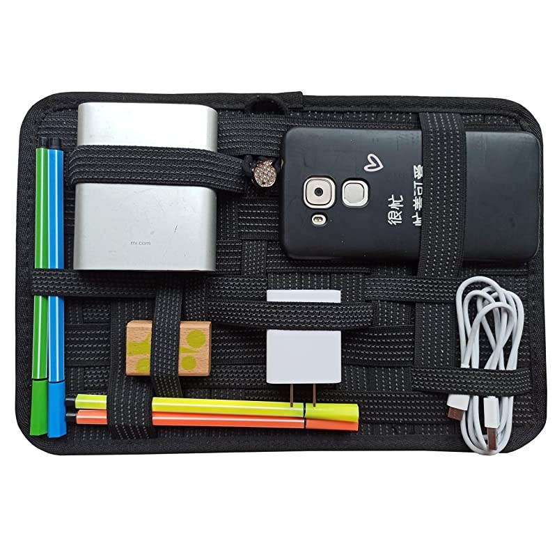 Elastic Organizers Board Travel Electronic Accessories Case Shockproof Gadget Storage Bag for Cellphones Hard Drive Cables Charger Cosmetics Pens945 x 748 Inches Common Black