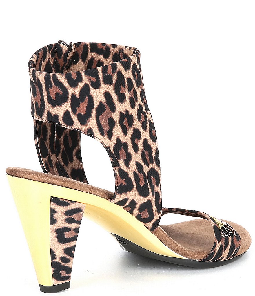 Onex Saphire Leopard Print Ankle Strap Rhinestone Dress Sandals