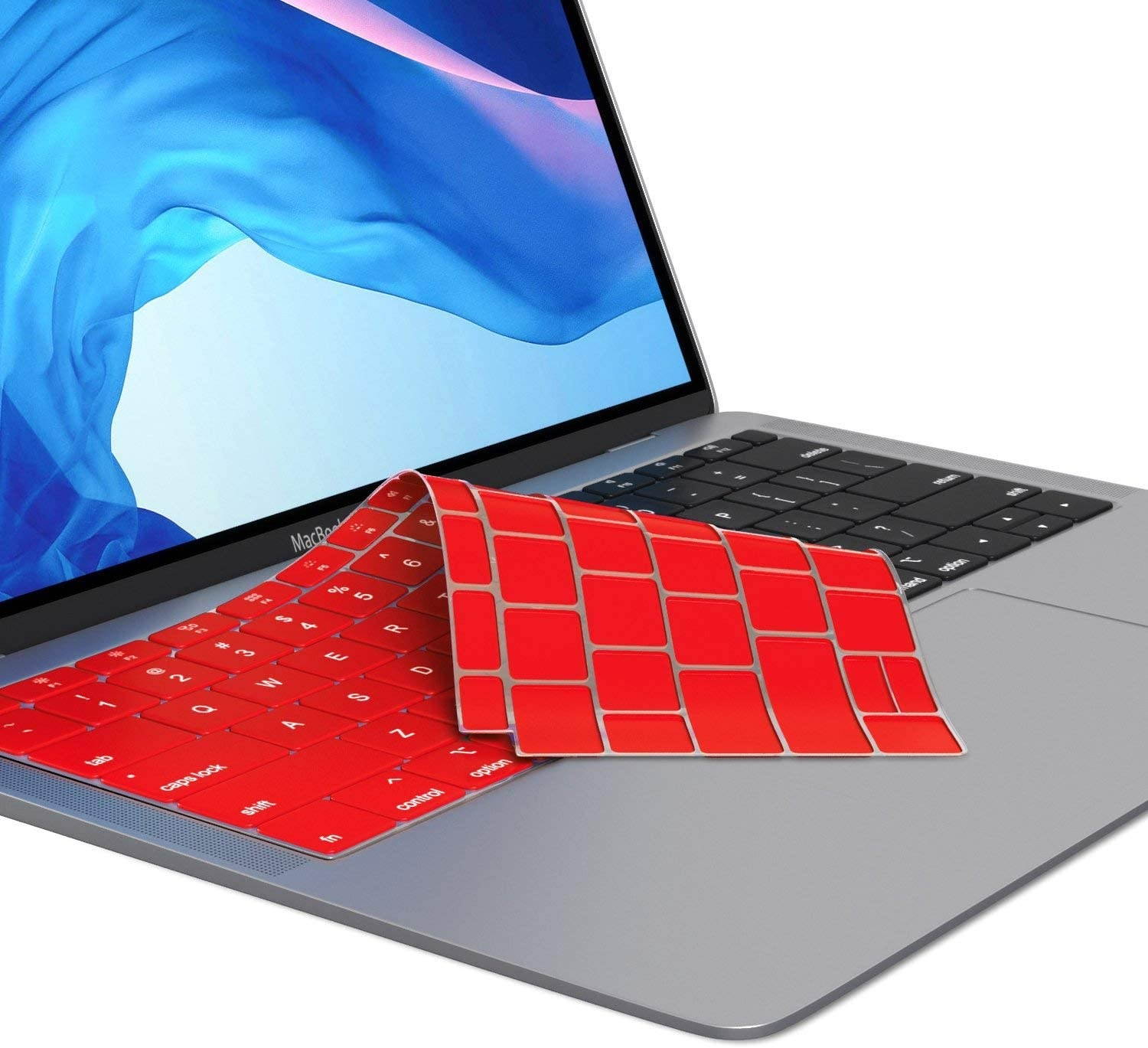 Kuzy MacBook Air Keyboard Cover, 13 inch 2019 2018 A1932 with Retina Display and Touch ID Silicone Key Board Protective Skin Protector, Apple MacBook Air 2019 Keyboard Cover, Red