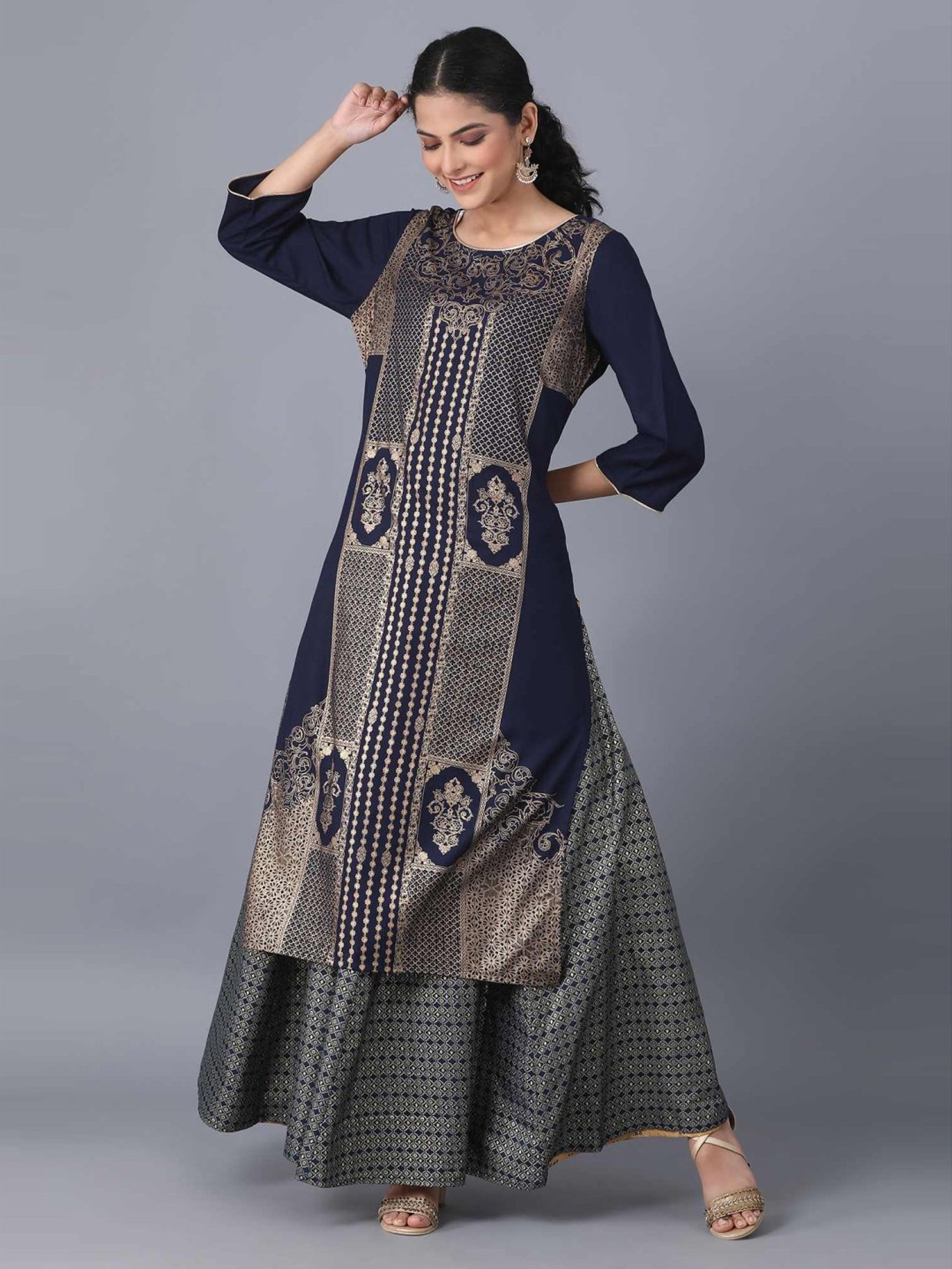 Elleven Blue & Grey Printed Skirt