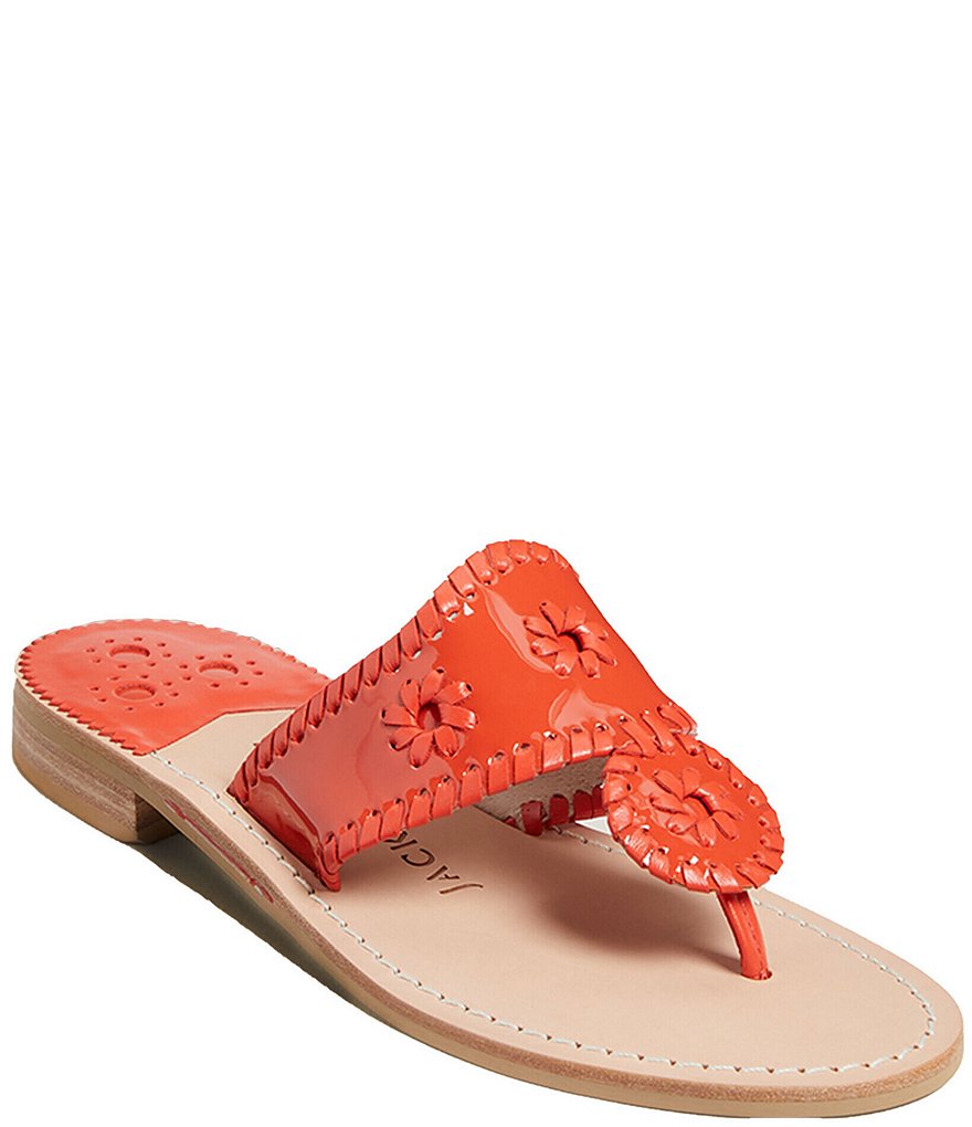 Jack Rogers Jacks Patent Leather Whipstitch Detail Thong Sandals