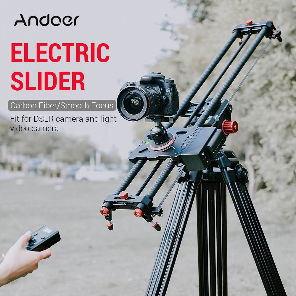 Andoer 80cm//31.5-inch Carbon Fiber Electric Slider 2.4G Wireless Control Video Track Slider Smooth Focus with Remote Control F550 Lithium Battery for DSLR ILDC Cameras Lightweight Camcorders Max.