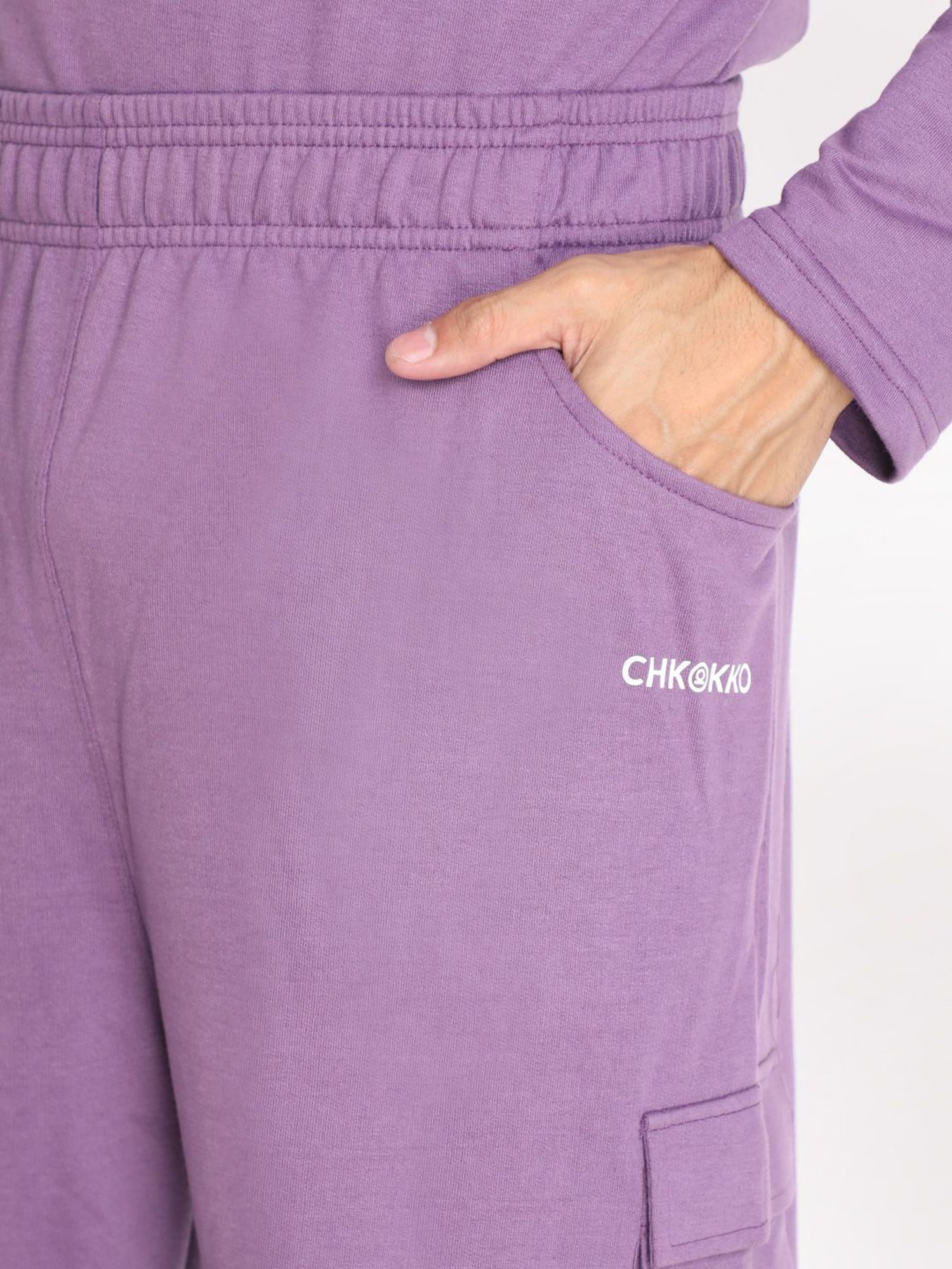 Chkokko Purple Cotton Relaxed Fit Track Pants