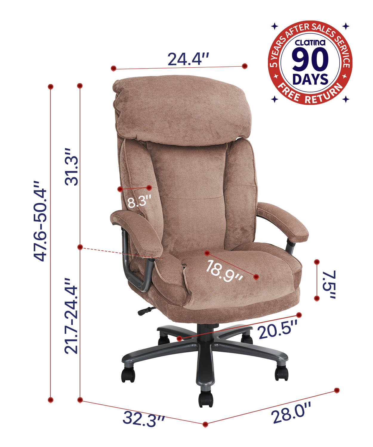 Office Chair Gaming Chair, Ergonomic Big Chair 400lbs Upholstered Swivel Adjustable Height Thick Padding Headrest, Black