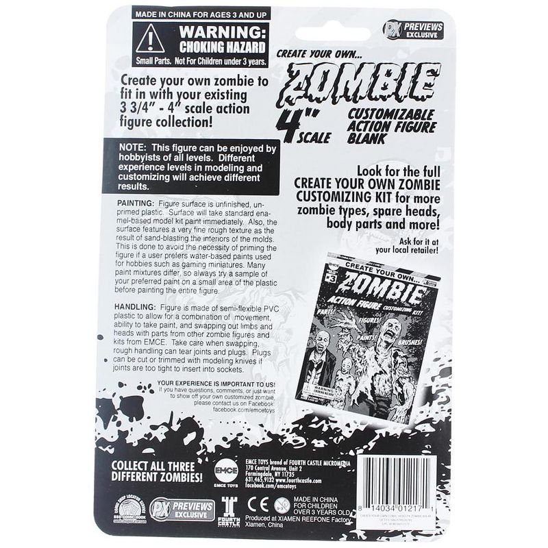 EMCE Toys Create Your Own Zombie Customizing Blank 4" Action Figure