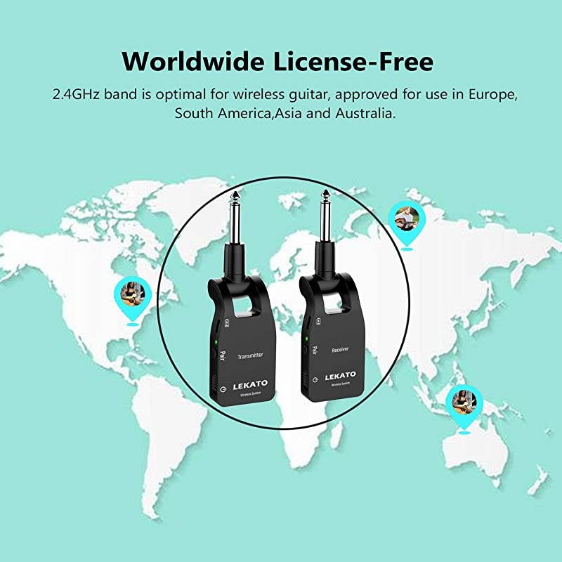 Wireless Guitar Transmitter Receiver 24G Rechargeable 6 Channels 30M Transmission Range Wireless Audio Guitar System for Electric Guitar Bass