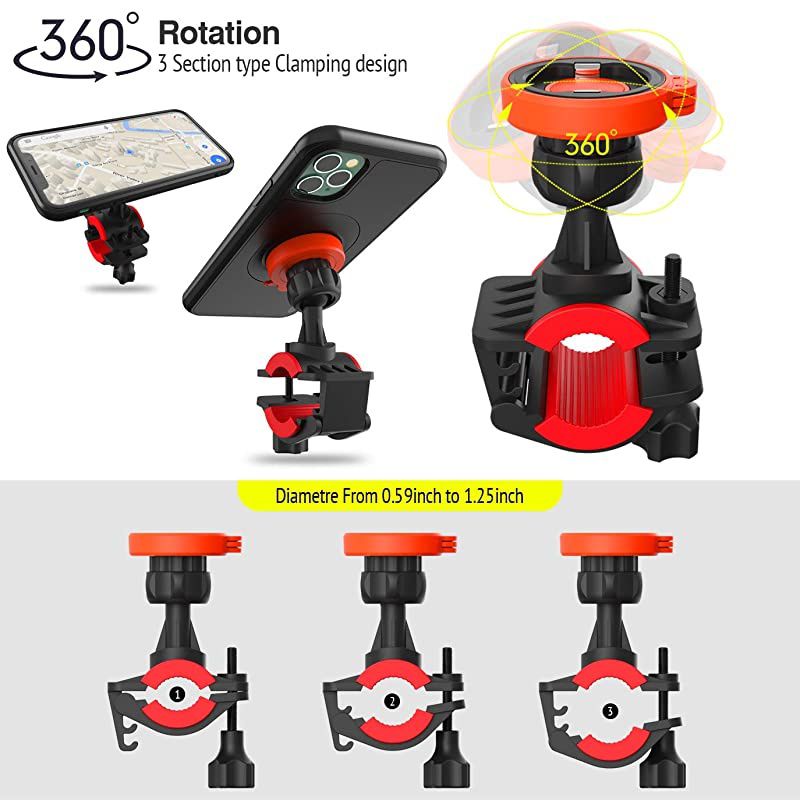 Bicycle Phone Mount with Shockproof Case For iPhone 11 ProMotorcycle Handlebars Cell Phone Holder Built Quick Mount 360 Rotation Adjustable StandMountain Road Bike Cycling Kit iPhone 11 Pro