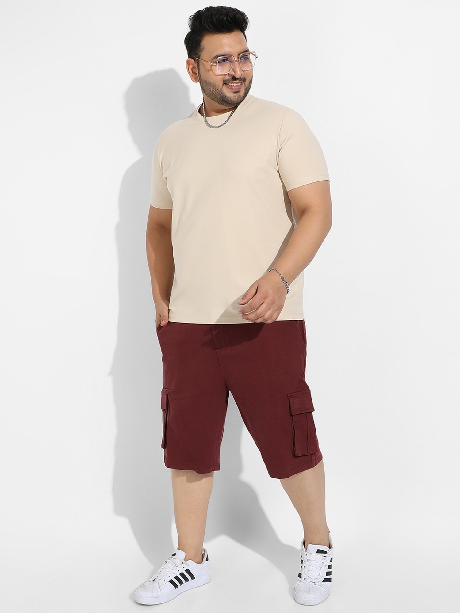 Instafab Plus Maroon Regular fit Plus Size Cargo Shorts