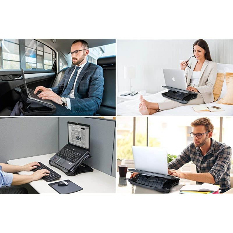 Laptop Lap Pad Laptop Stand with Attached Mouse Pad, Cushion and USB Cooling Fan, Non-Slip Heat Shield Tablet Computer Stand for Sturdy Work Station for Home, Office, Bed Sofa, Couch and Car