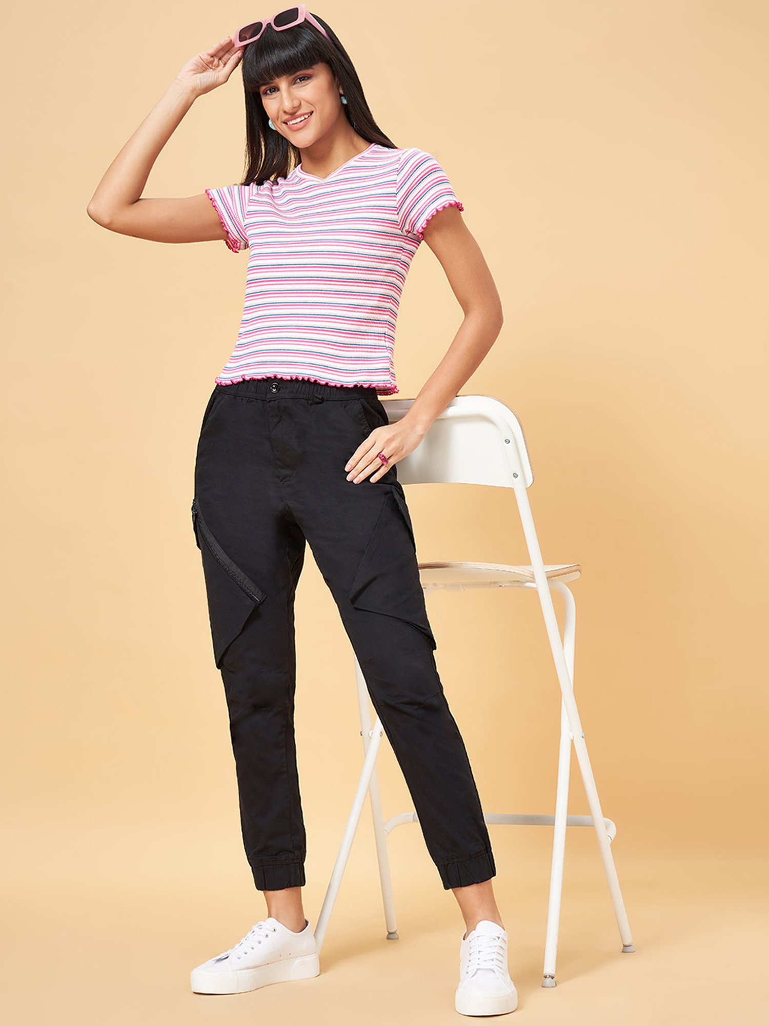 People by Pantaloons Multicolored Cotton Striped T-Shirt