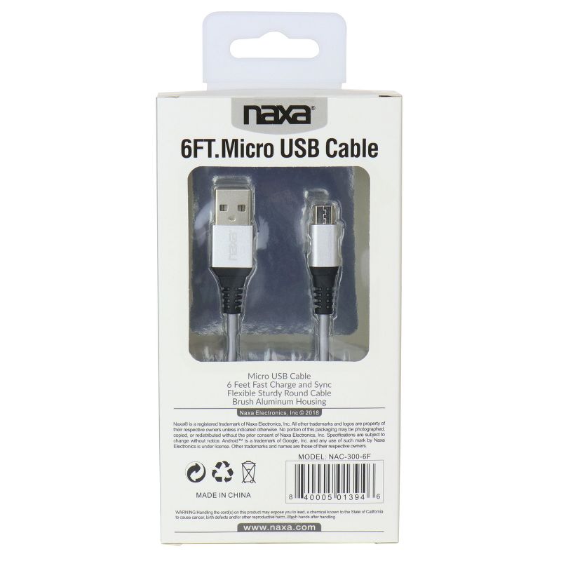 Naxa 6 Foot Fast Charge and Sync Round Miro USB Cable