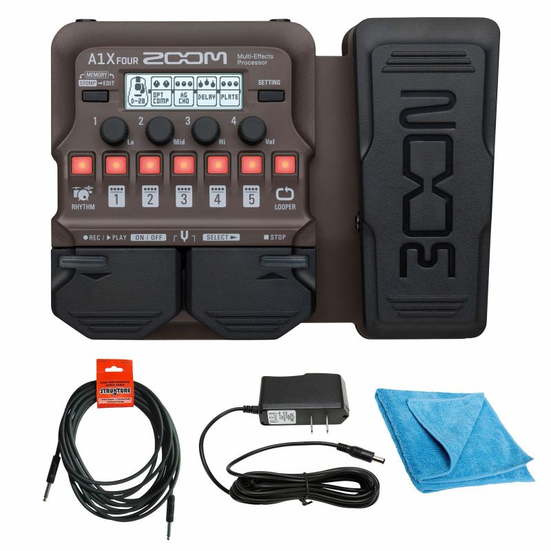 Zoom A1X FOUR Multi-Effects Processor with Cable, Power Supply & Cleaning Cloth