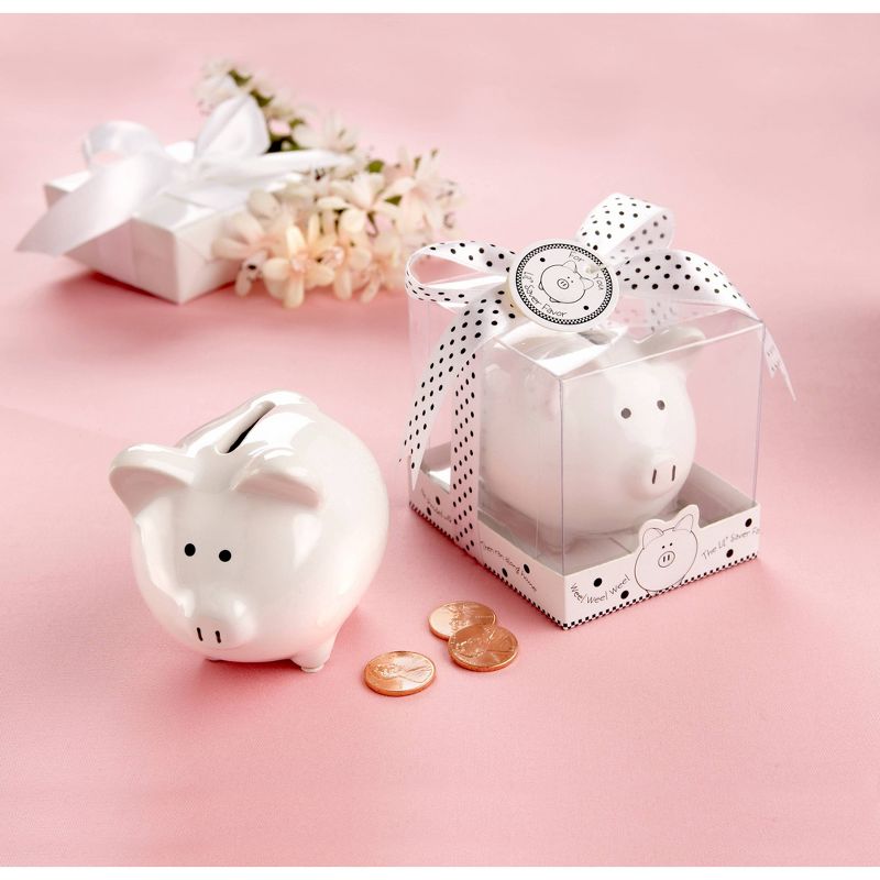 12ct "Li'l Saver Favor" Ceramic Mini-Piggy Bank in Gift Box with Polka-Dot Bow